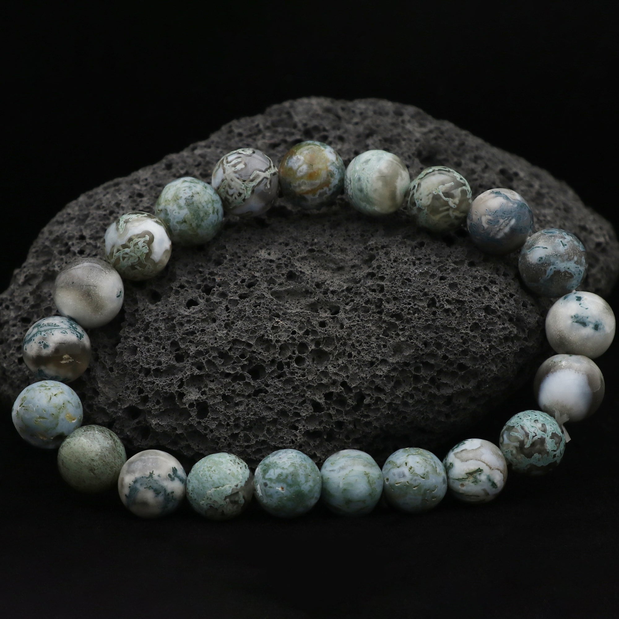 Natural Moss Green Opal Bracelet Round Plain Gemstone Beads Handmade 120 Ct