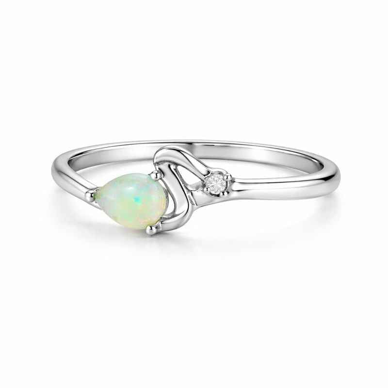 White Ethiopian Opal Pear Ring 4x6mm 925 Sterling Silver Handmade Teardrop Gemstone Jewelry for Women