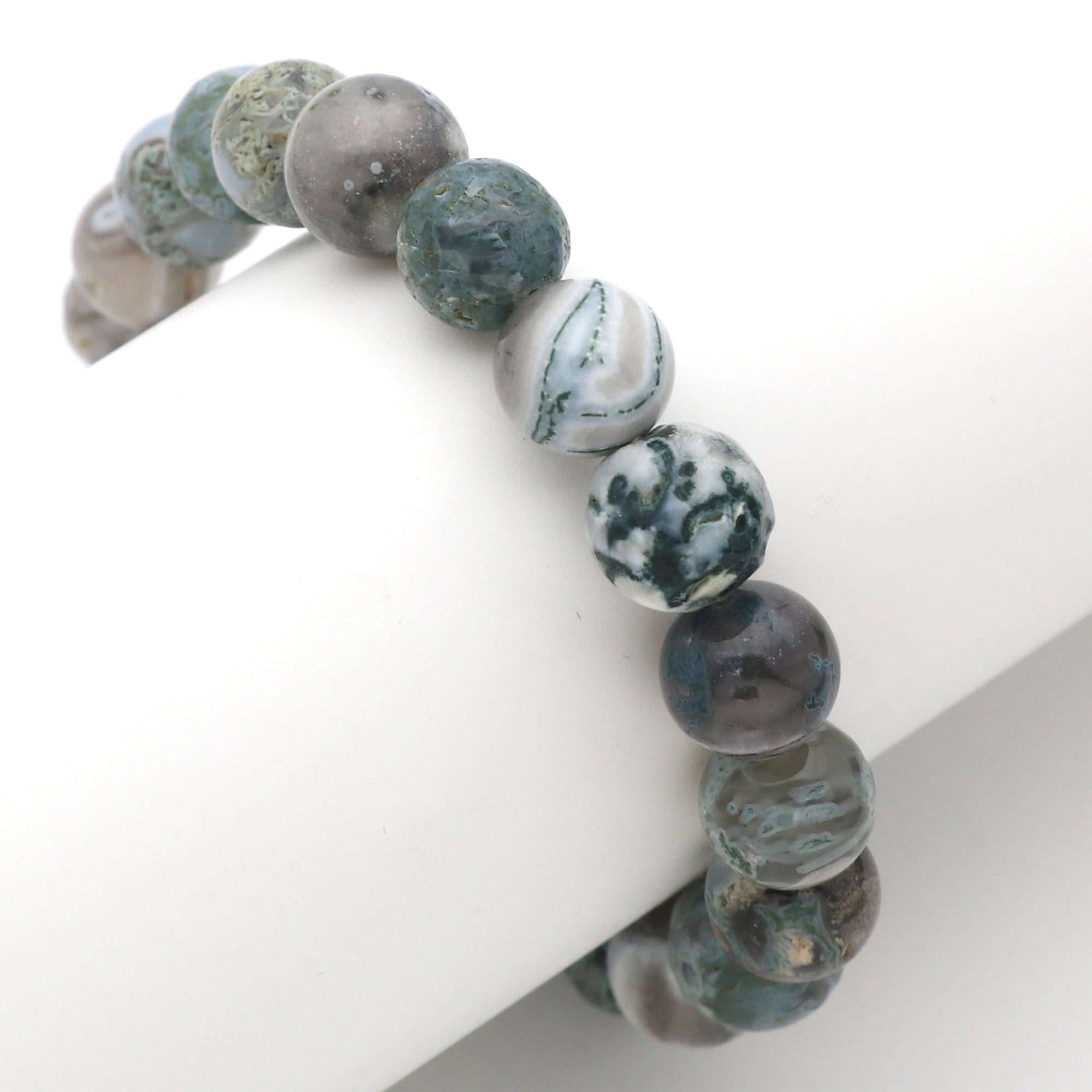 Natural Moss Green Opal Bracelet Round Plain Gemstone Beads Handmade
