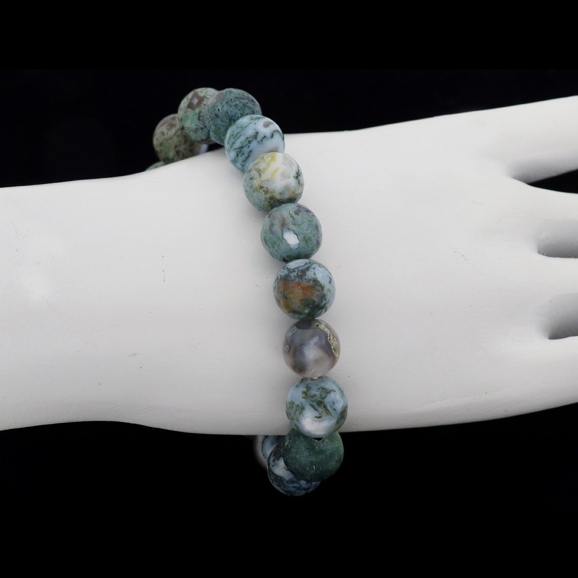 Natural Moss Green Opal Bracelet Round Plain Gemstone Beads Handmade 146 Ct