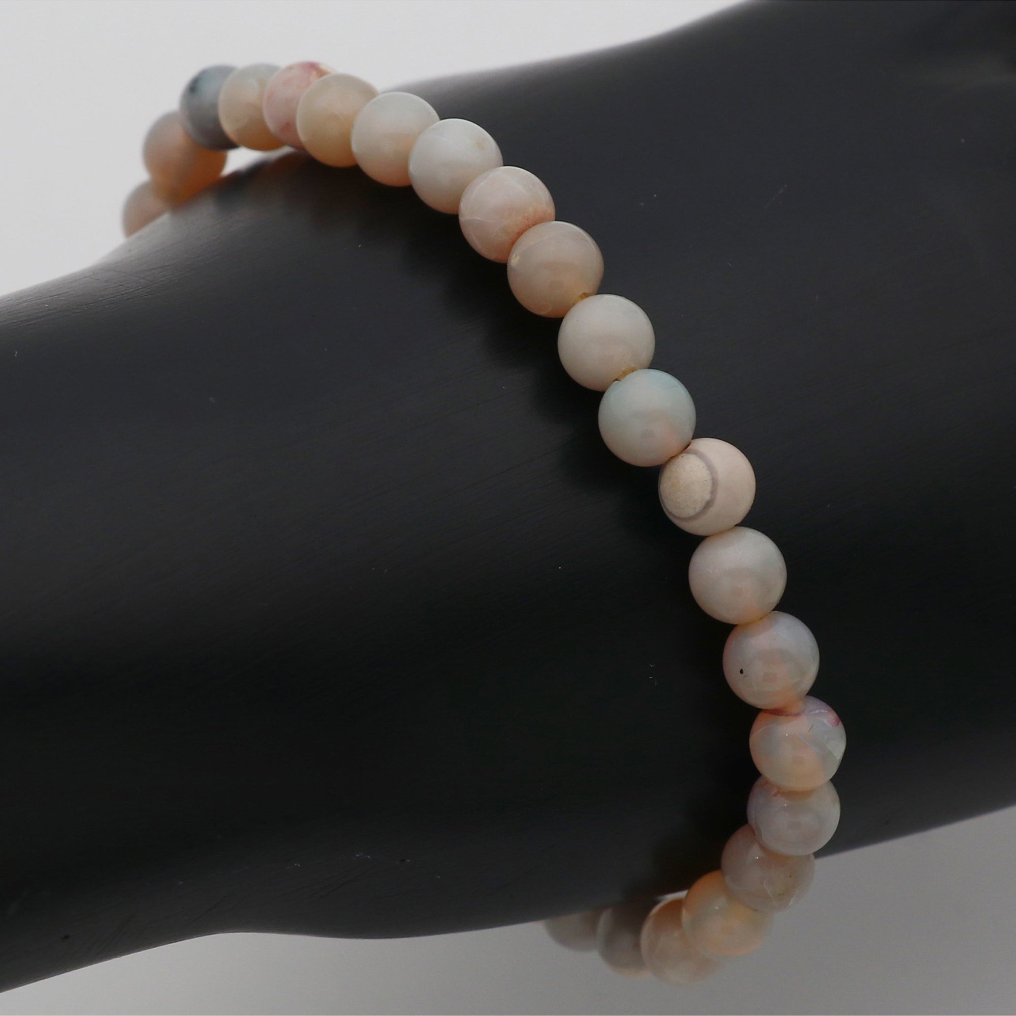 Minimal Australian Opal Bracelet Smooth Round Beads Handmade October Gift 40 Ct
