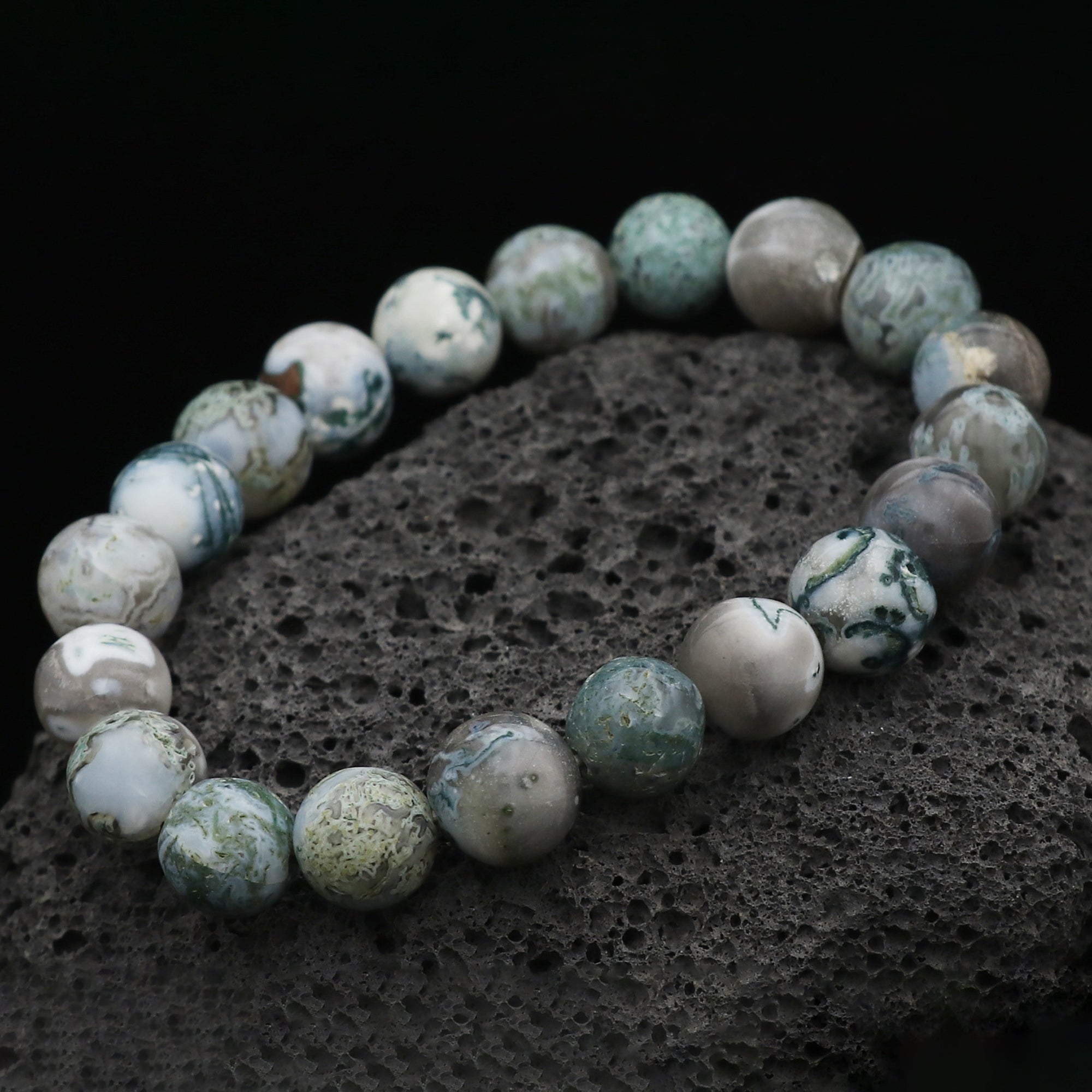 Natural Moss Green Opal Bracelet Round Plain Gemstone Beads Handmade