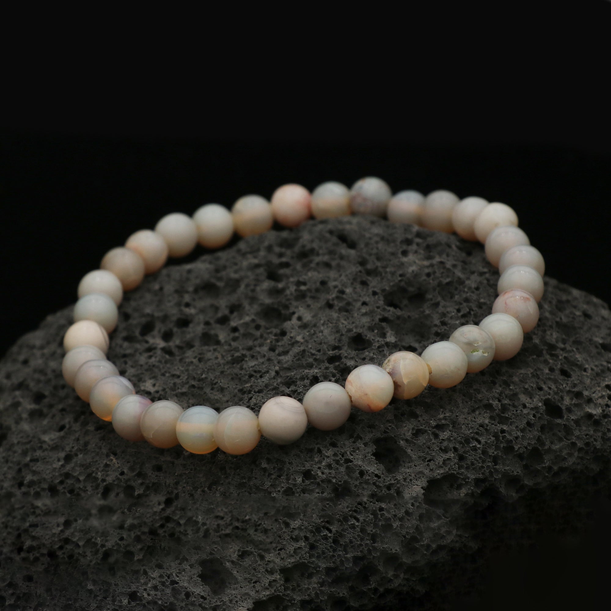Minimal Australian Opal Bracelet Smooth Round Beads Handmade October Gift 40 Ct