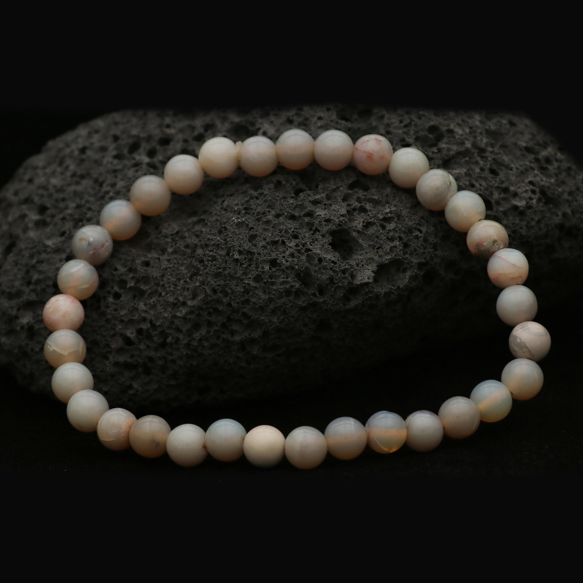 Minimal Australian Opal Bracelet Smooth Round Beads Handmade October Gift 40 Ct