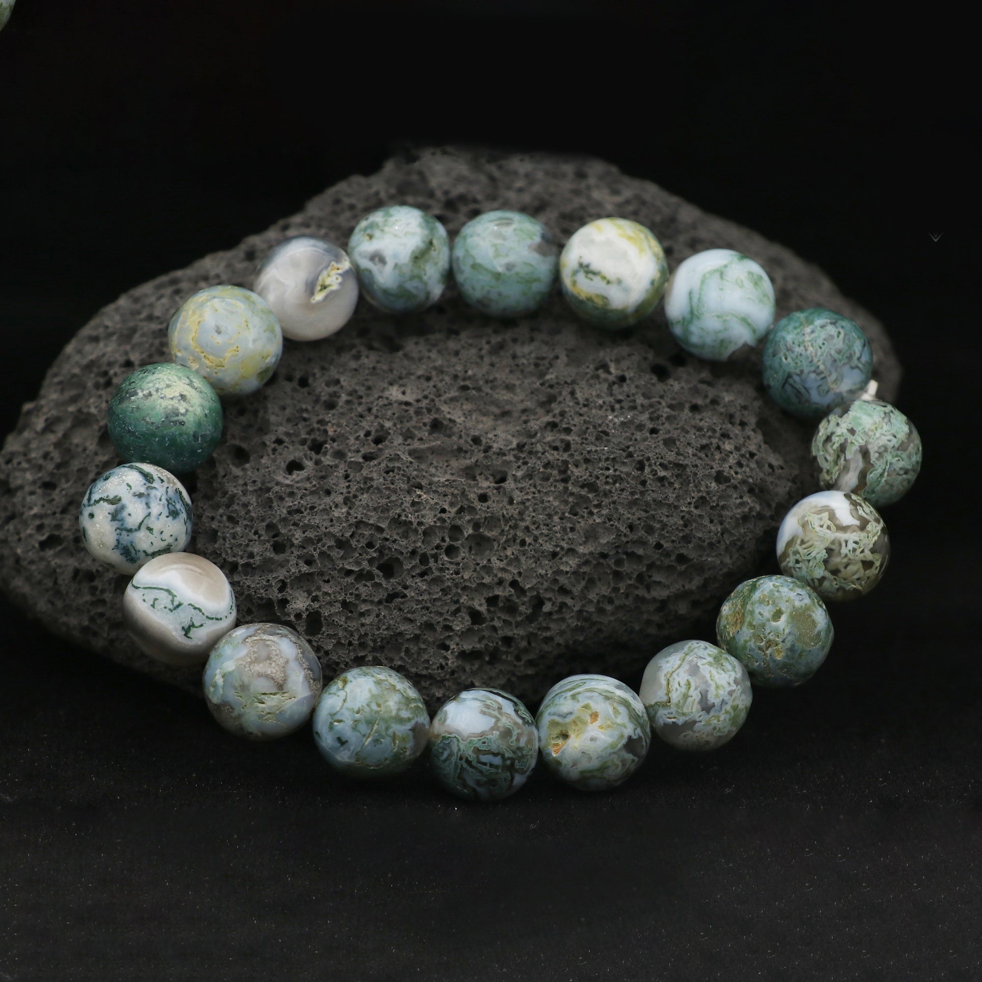 Natural Moss Green Opal Bracelet Round Plain Gemstone Beads Handmade 146 Ct