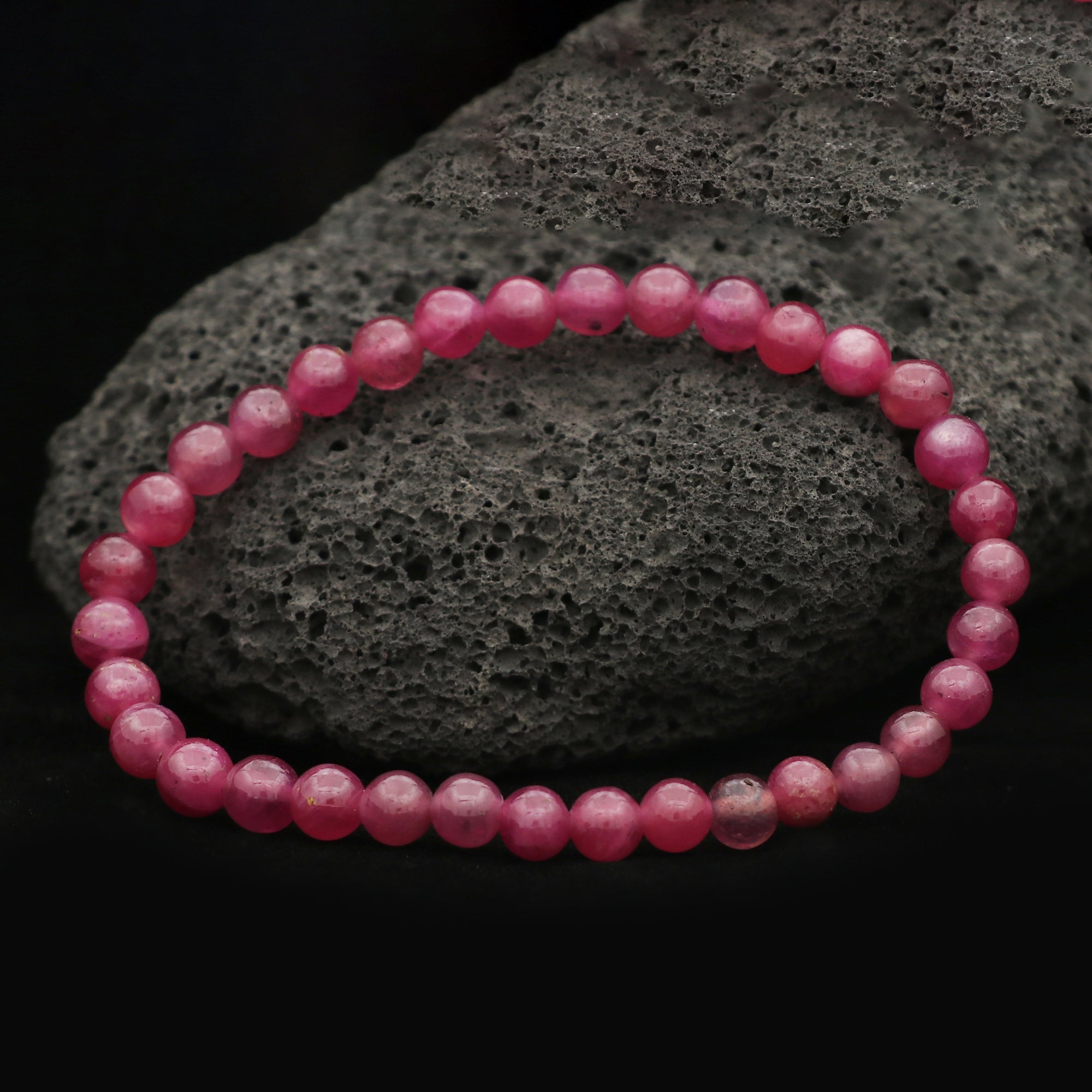 Natural Pink Sapphire Bracelet Round Plain Gemstone Beads Handmade 72 Ct
