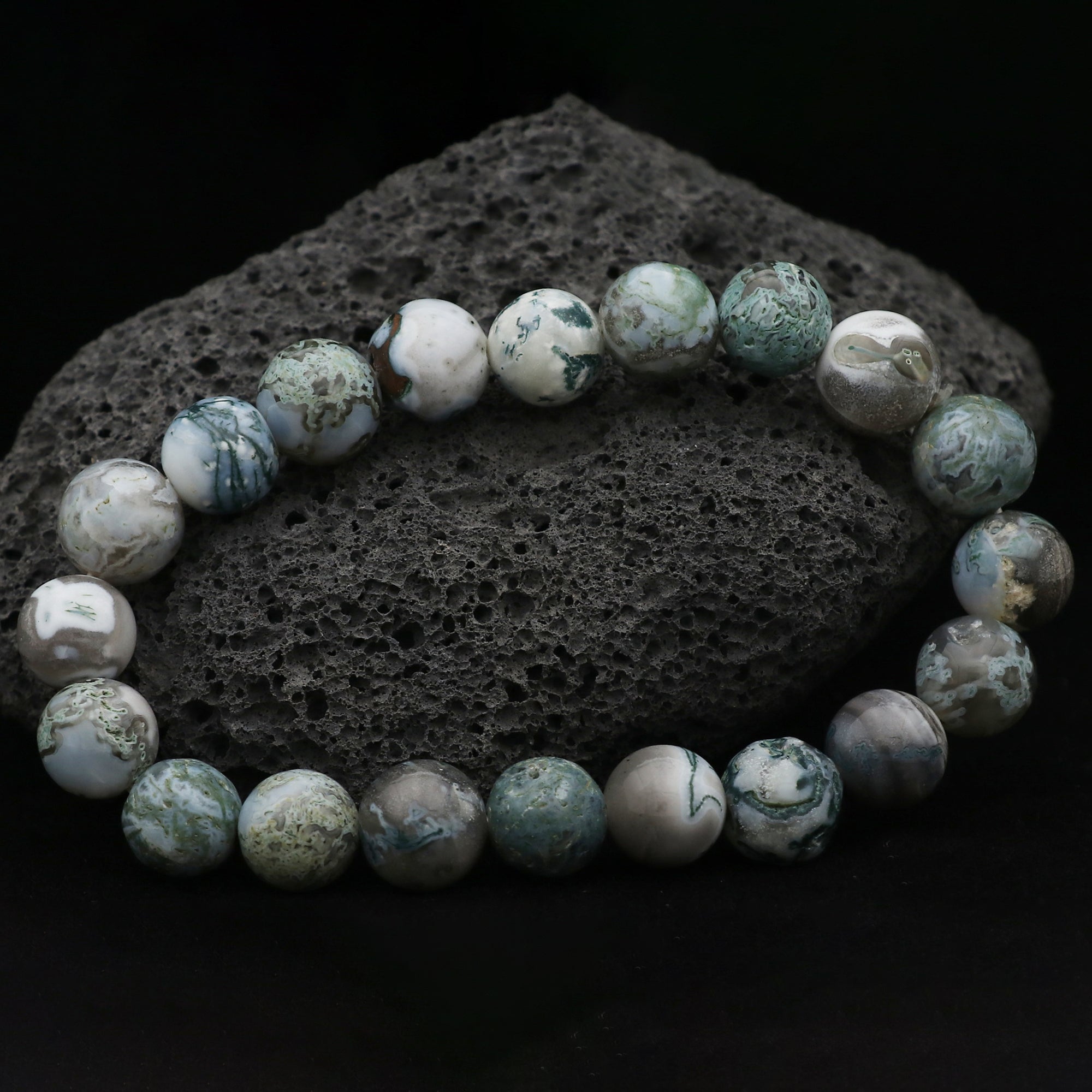 Natural Moss Green Opal Bracelet Round Plain Gemstone Beads Handmade