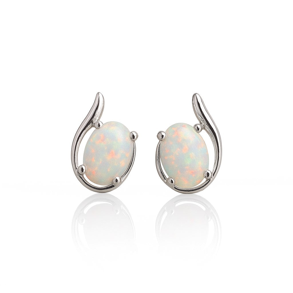 Natural opal cabochon stud earrings in 925 sterling silver, minimalist silver stud earrings by Himalya Quartz.
