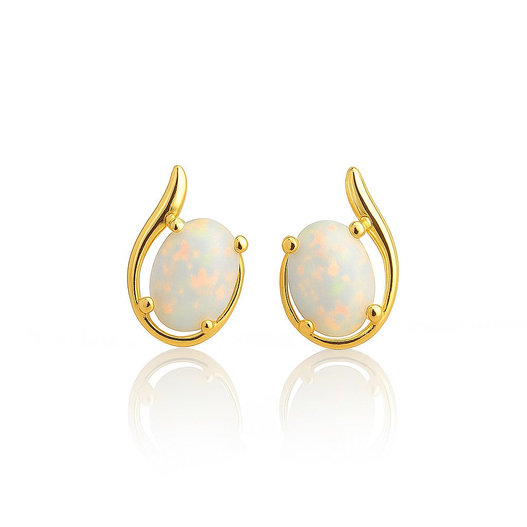 Natural opal cabochon silver stud earrings by Himalya Quartz, minimalist 925 sterling silver jewelry with elegant design.