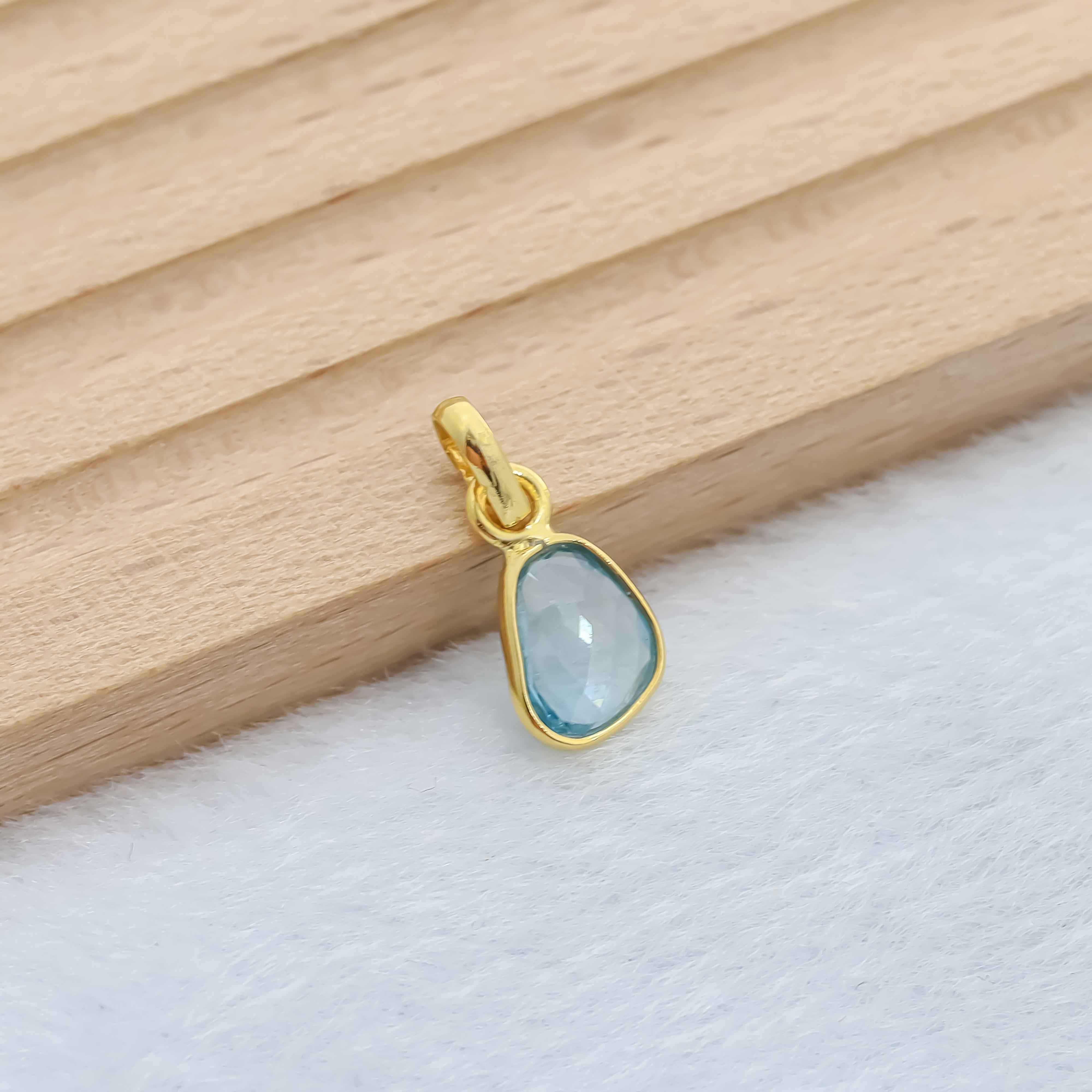 Natural Blue Zircon Rose Cut Pendant Small Blue Gemstone Pendant 925 Sterling Silver Handmade Jewelry Gift