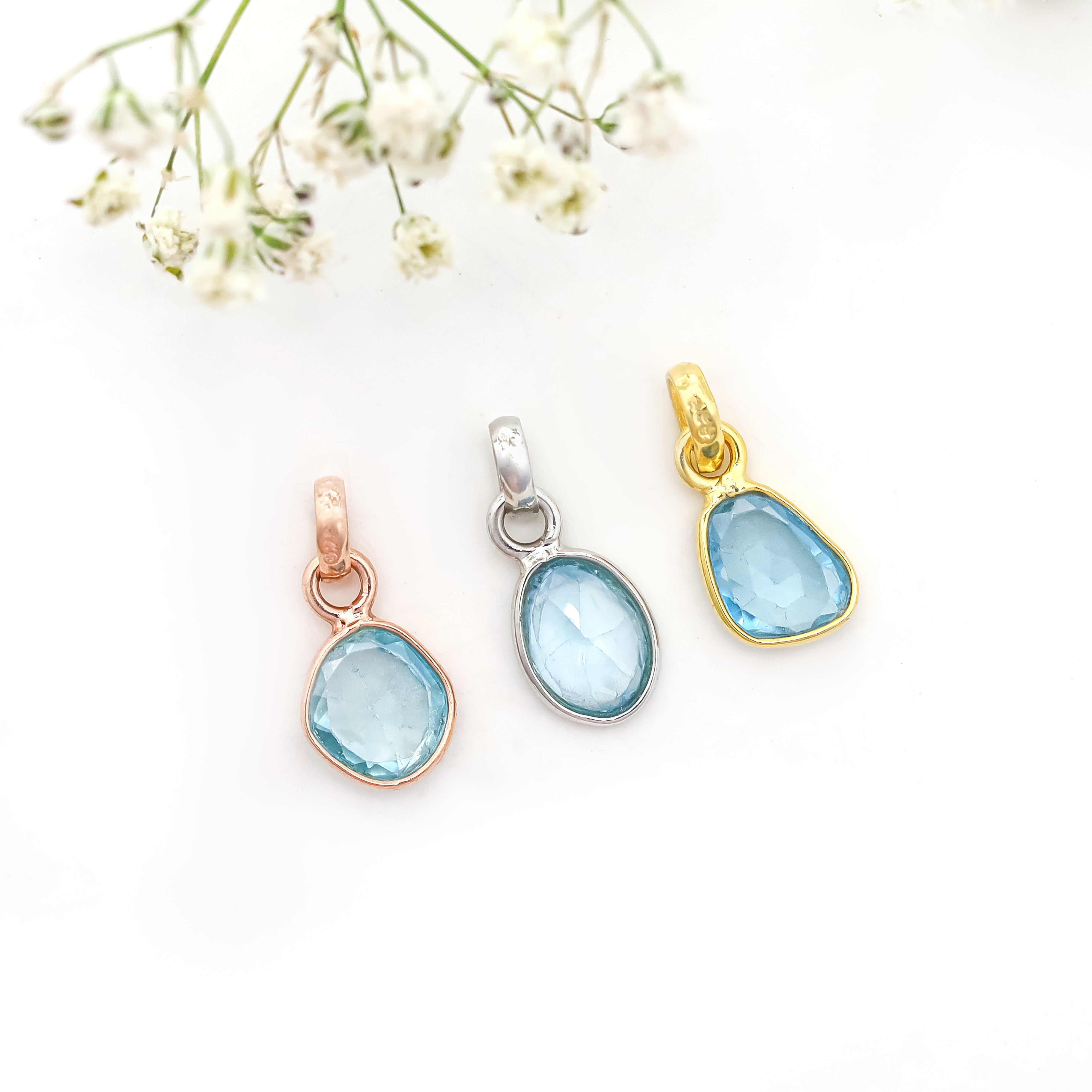 Natural Blue Zircon Rose Cut Pendant Small Blue Gemstone Pendant 925 Sterling Silver Handmade Jewelry Gift