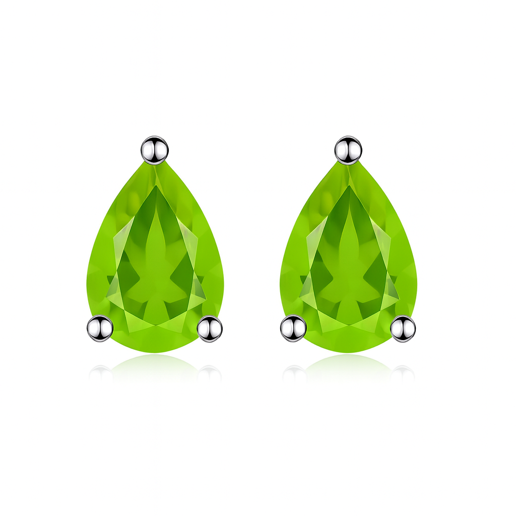 Sterling silver peridot pear stud earrings with green gemstone for women, delicate and elegant jewelry by Himalya Quartz