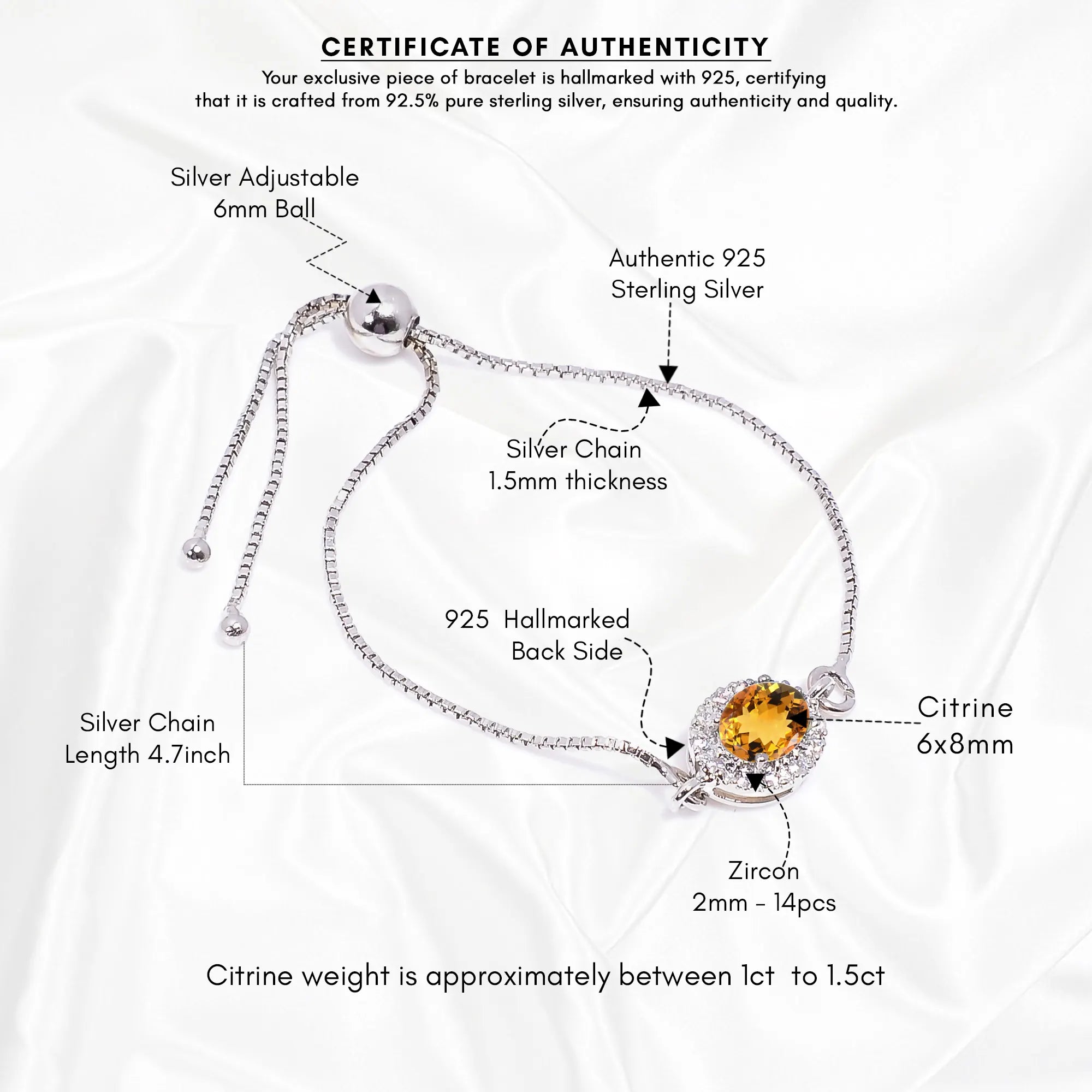 Citrine Silver Bracelet – Oval Cut 6×8 mm