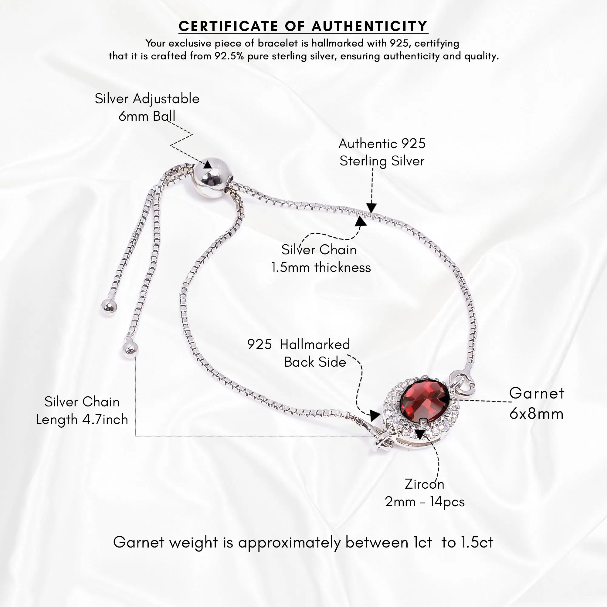 Garnet Silver Bracelet – Oval Cut 6×8 mm