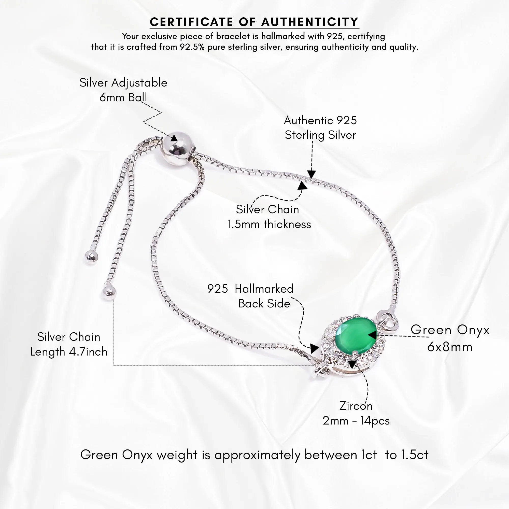 Green Onyx Silver Bracelet – Oval Cut 6×8 mm