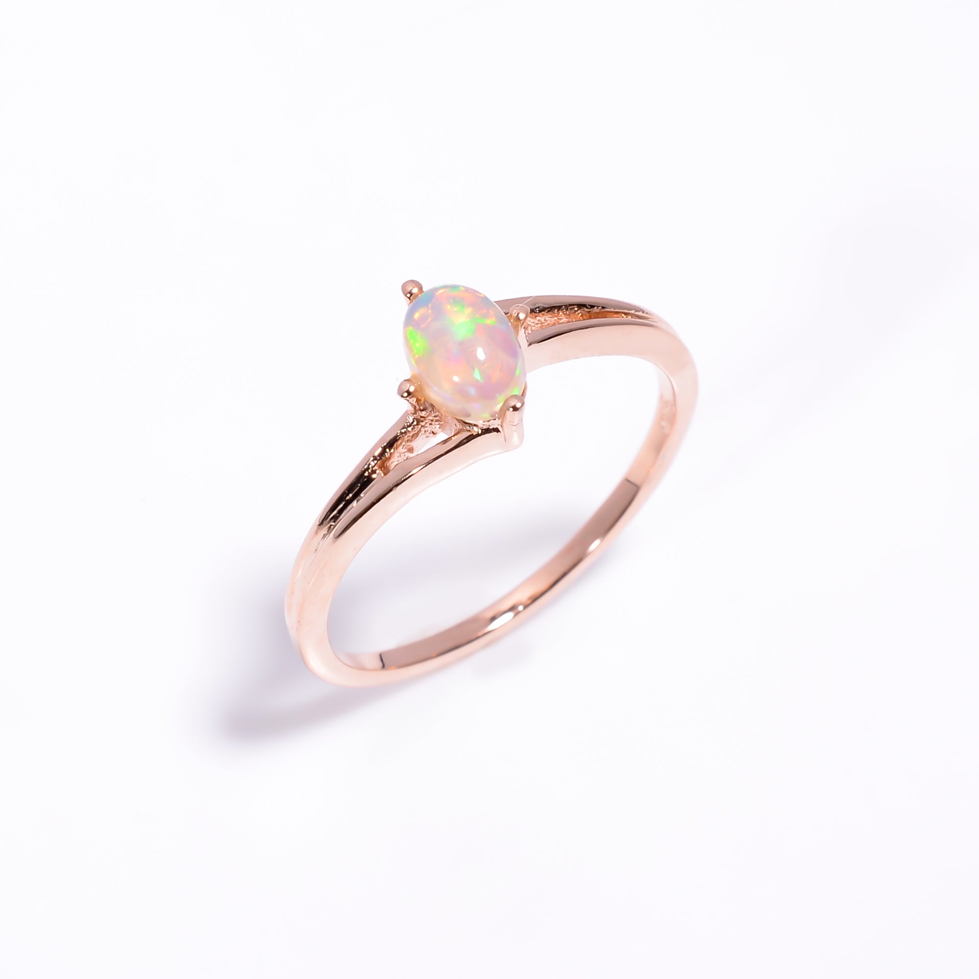 Minimal oval Ethiopian opal ring with 4x6mm gemstone set in 925 sterling silver, handmade everyday jewelry by Himalya Quartz.