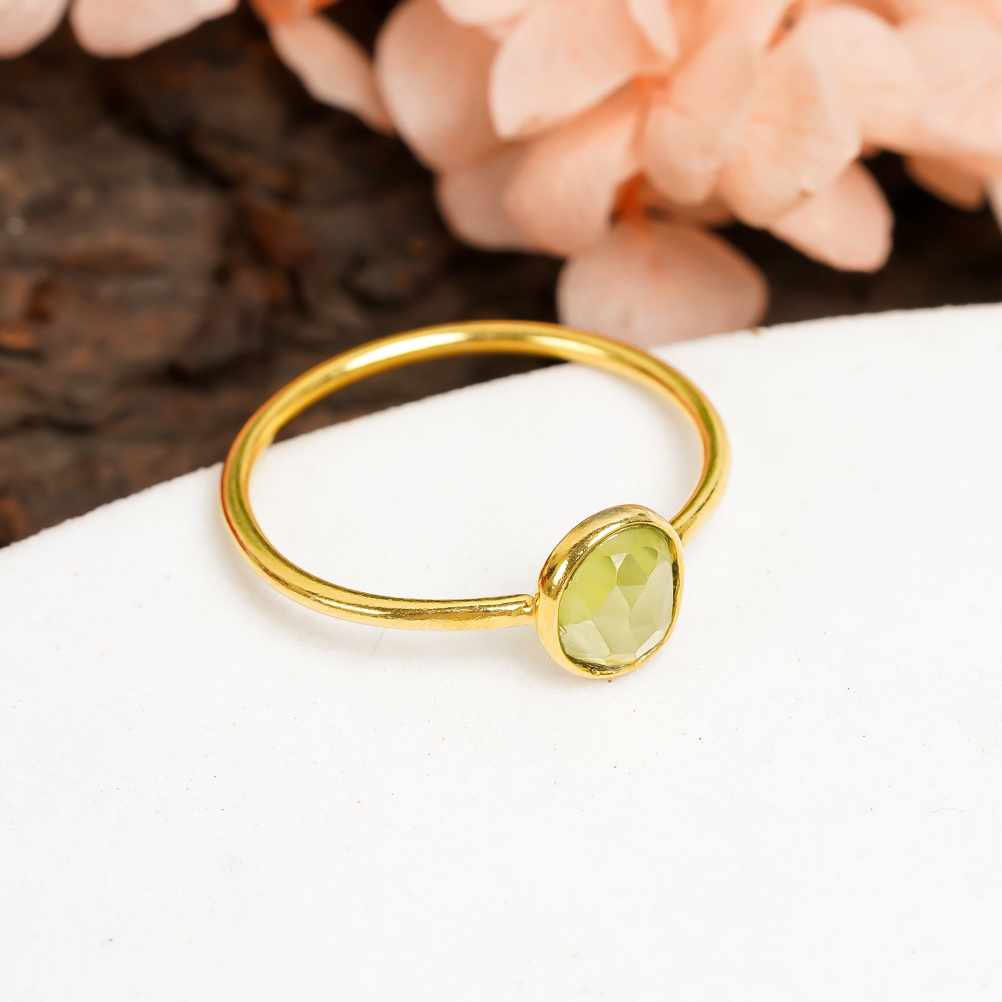Peridot Ring Yellow Gold Plated 925 Sterling Silver Natural Peridot Ring Handmade August Birthstone Jewelry