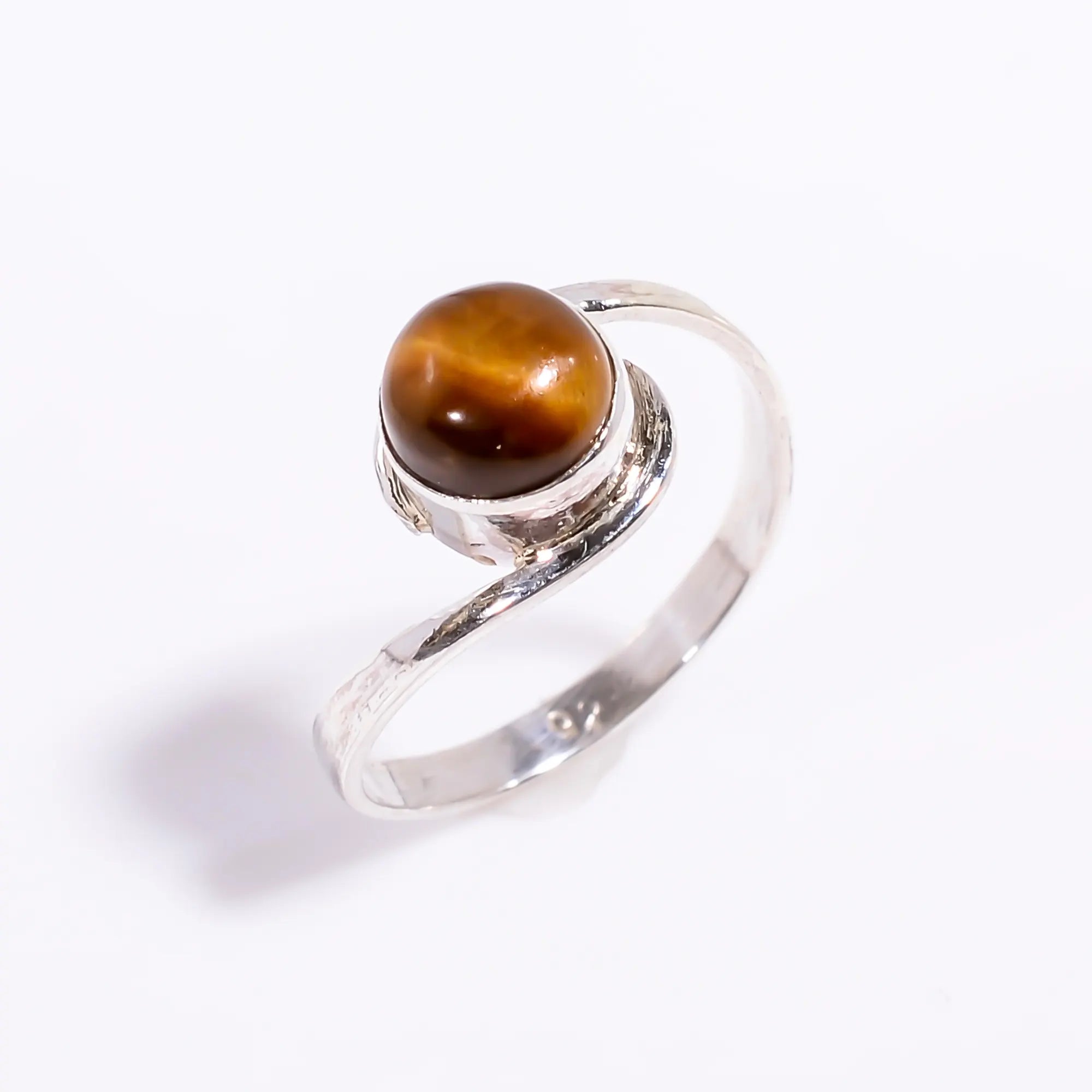 Natural Tiger's Eye Gemstone Ring for Women 925 Sterling Silver Boho Style Ring Valentine Gift 6mm Round