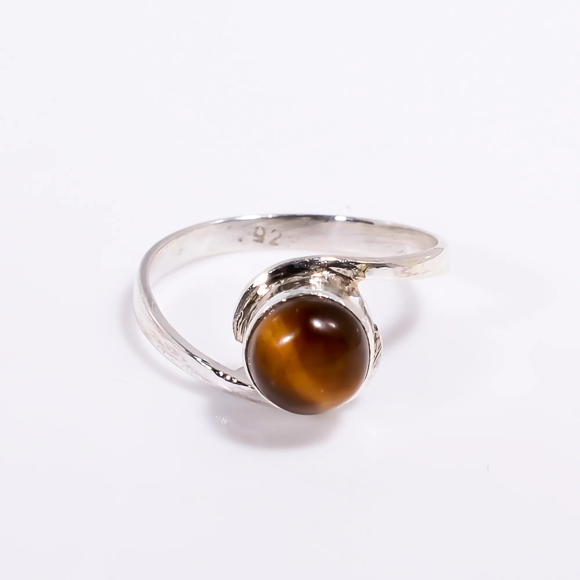 Natural Tiger's Eye Gemstone Ring for Women 925 Sterling Silver Boho Style Ring Valentine Gift 6mm Round