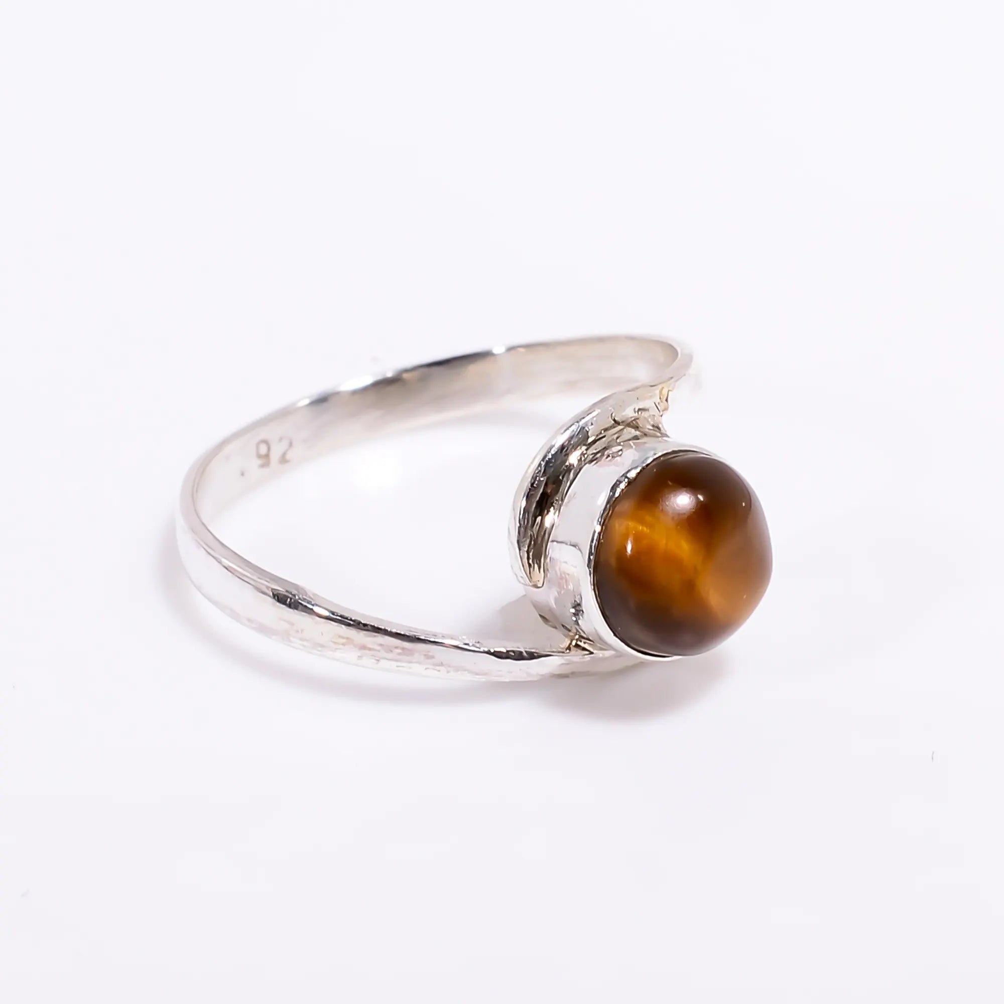 Natural Tiger's Eye Gemstone Ring for Women 925 Sterling Silver Boho Style Ring Valentine Gift 6mm Round