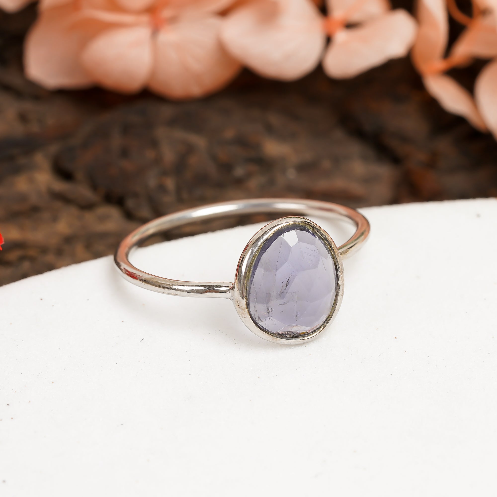 Iolite Engagement Ring 925 Sterling Silver Natural Iolite Solitaire Ring December Birthstone Jewelry