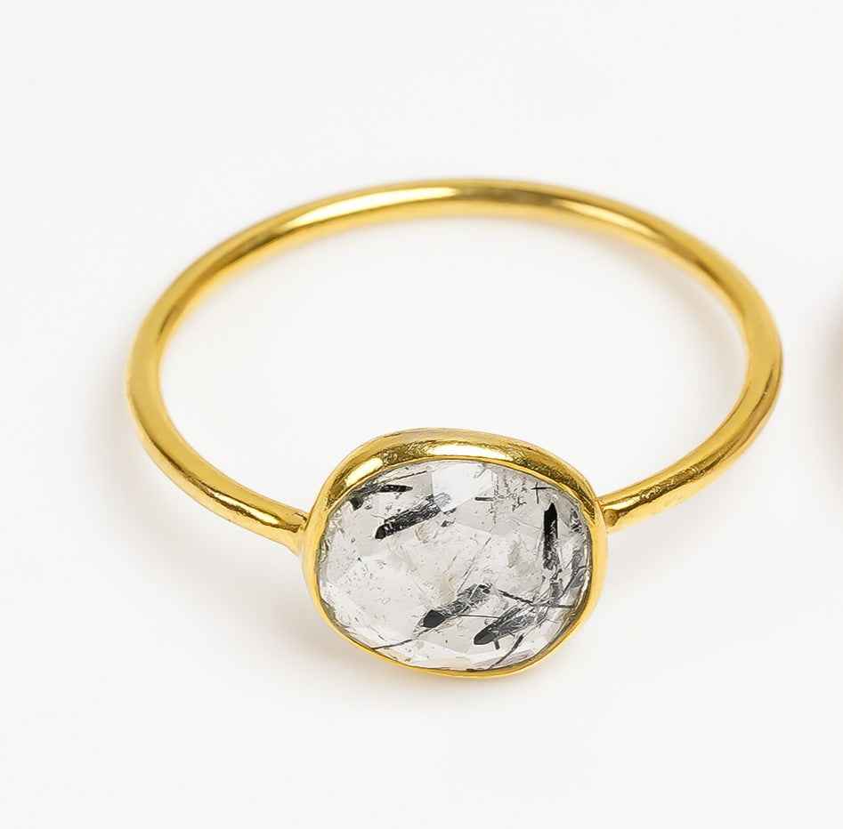 Black Rutile Quartz Statement Ring 925 Sterling Silver Natural Rutilated Quartz Ring Artisan Jewelry