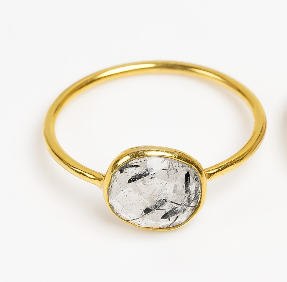 Black Rutile Quartz Statement Ring 925 Sterling Silver Natural Rutilated Quartz Ring Artisan Jewelry