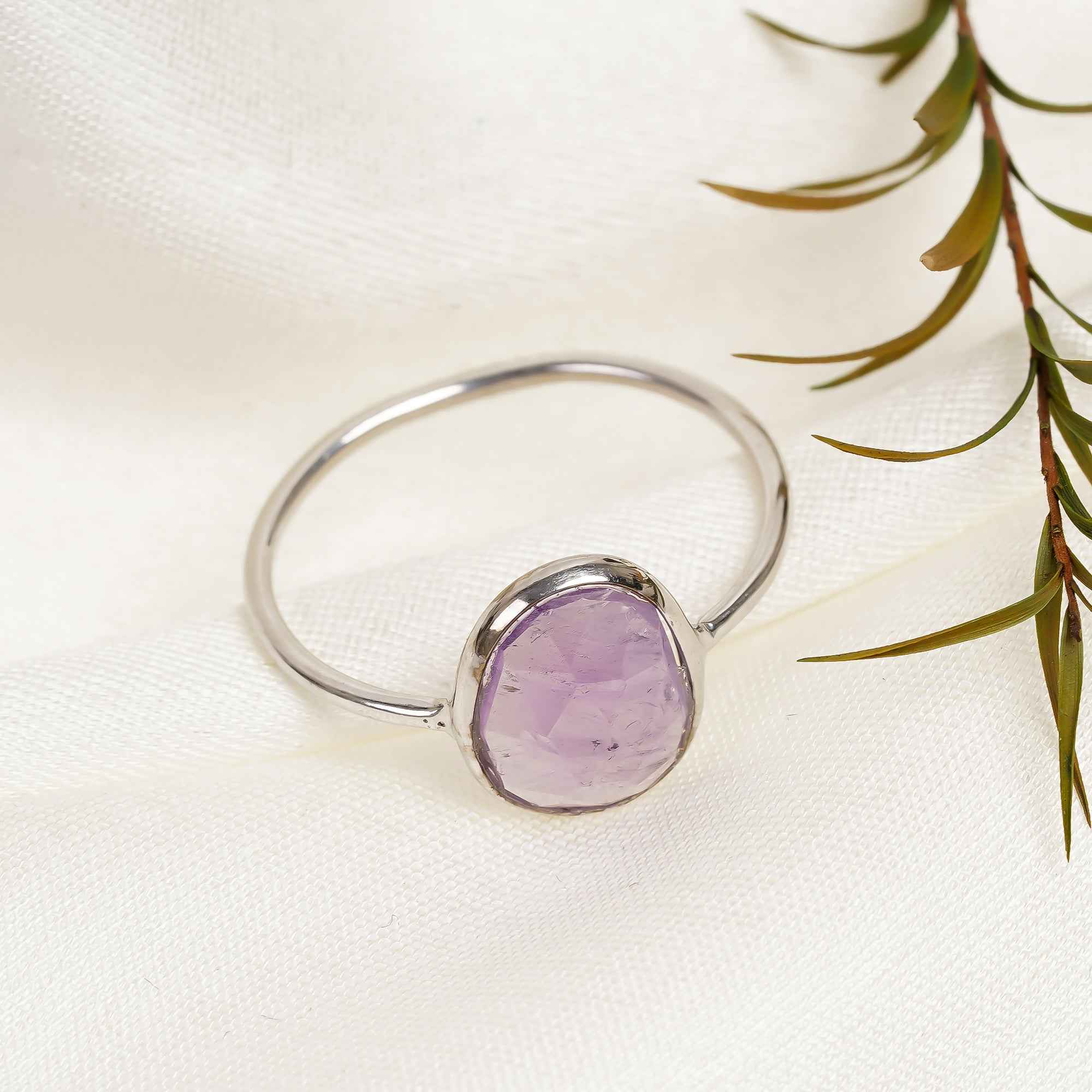 Amethyst Solitaire Ring 925 Sterling Silver Natural Amethyst Engagement Ring February Birthstone Jewelry