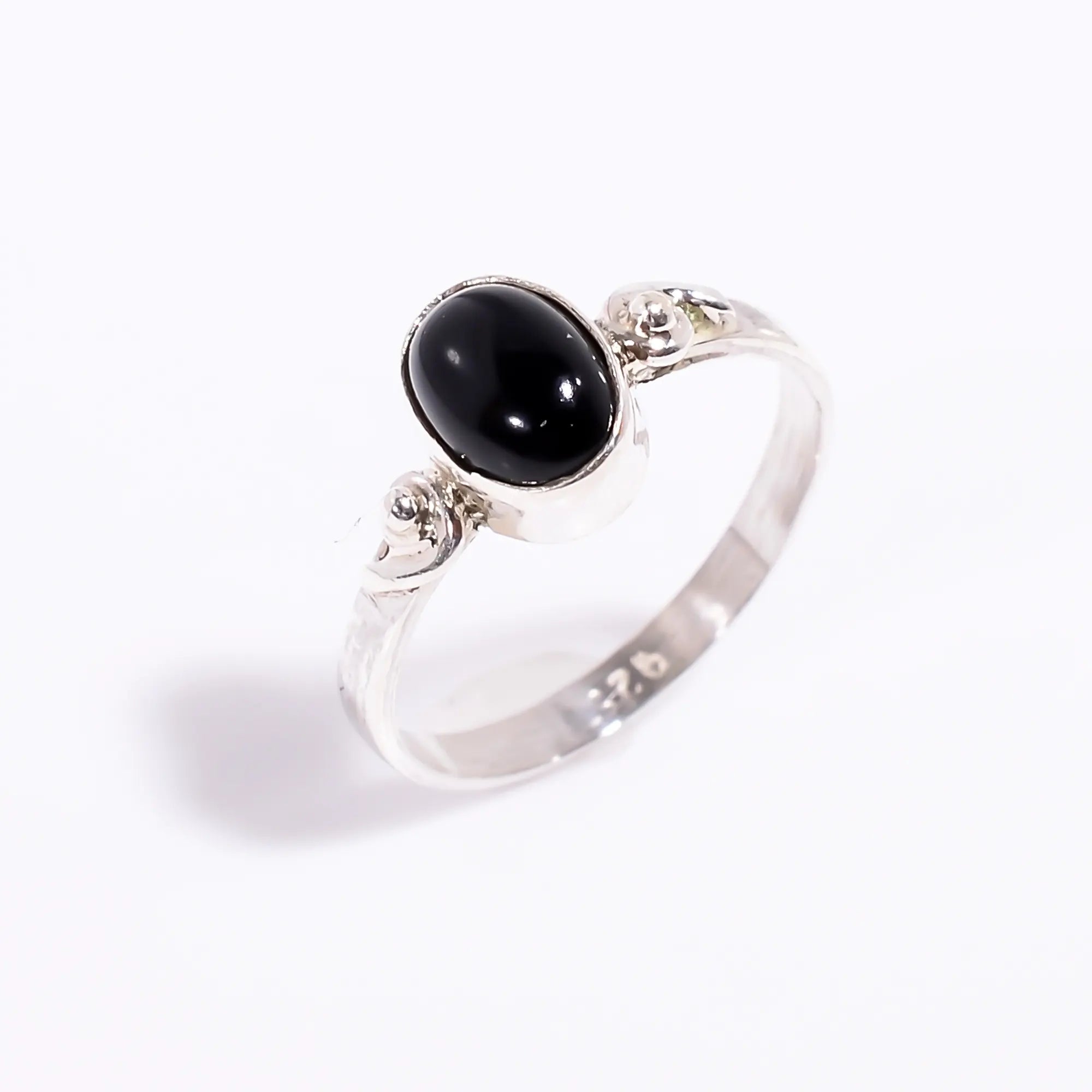 Black Onyx Rings 5x7 mm Oval Natural Stone Promise Ring in Sterling Silver
