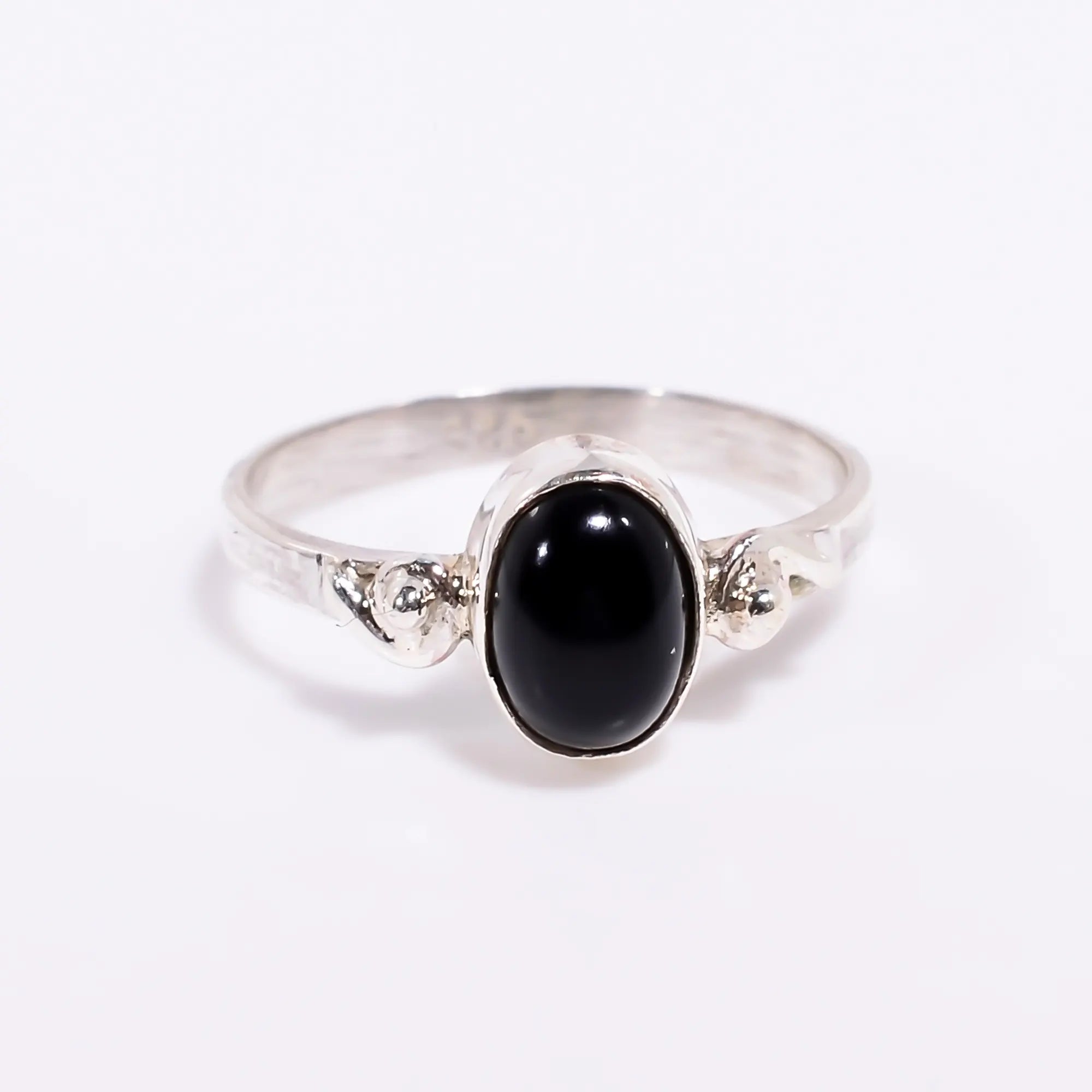 Black Onyx Rings 5x7 mm Oval Natural Stone Promise Ring in Sterling Silver