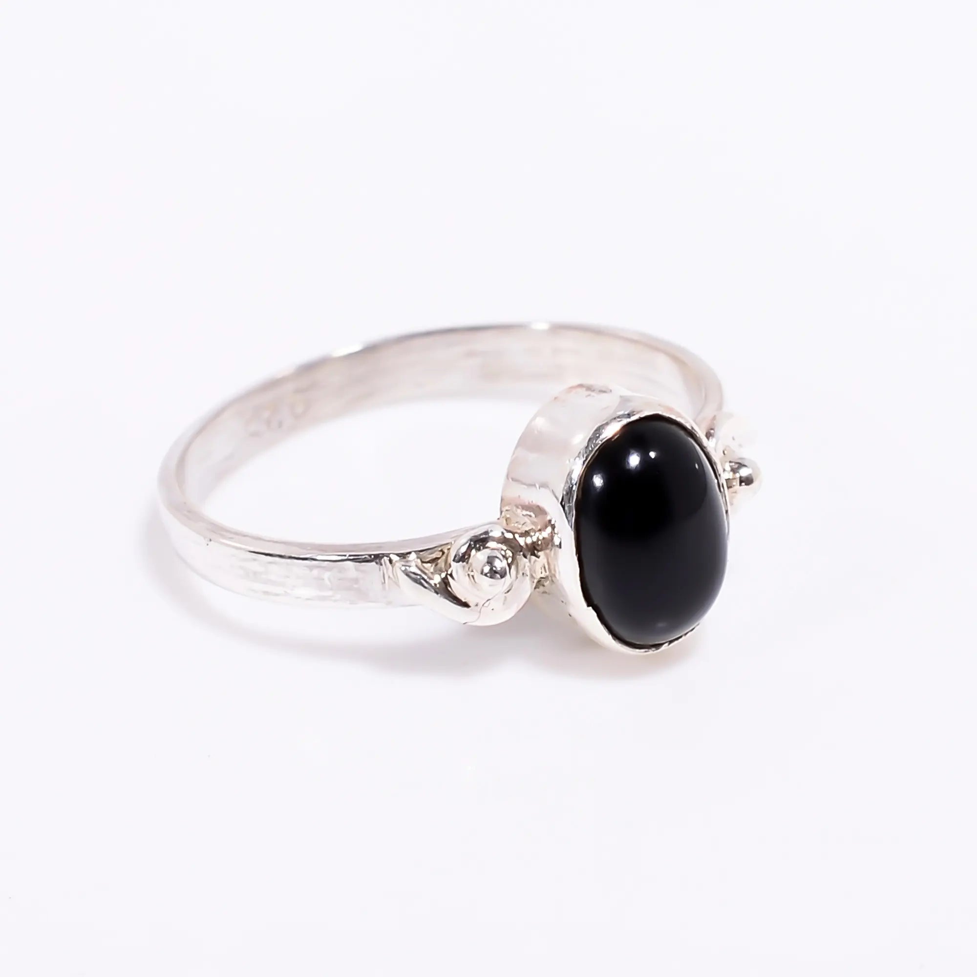 Black Onyx Rings 5x7 mm Oval Natural Stone Promise Ring in Sterling Silver