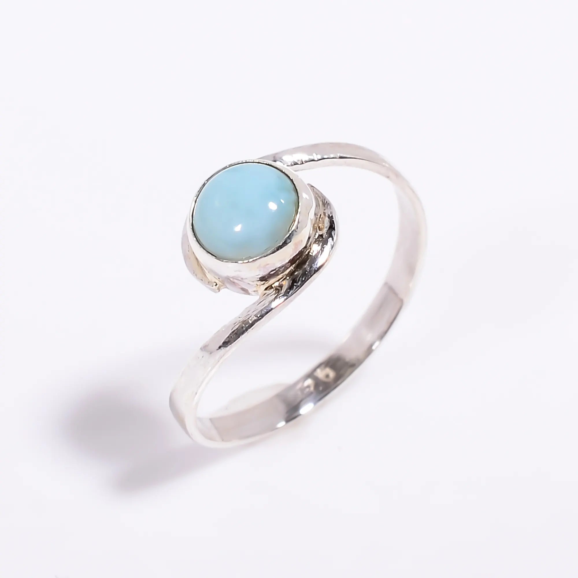Classic Larimar Rings 925 Sterling Silver Solitaire Gemstone Ring for Women