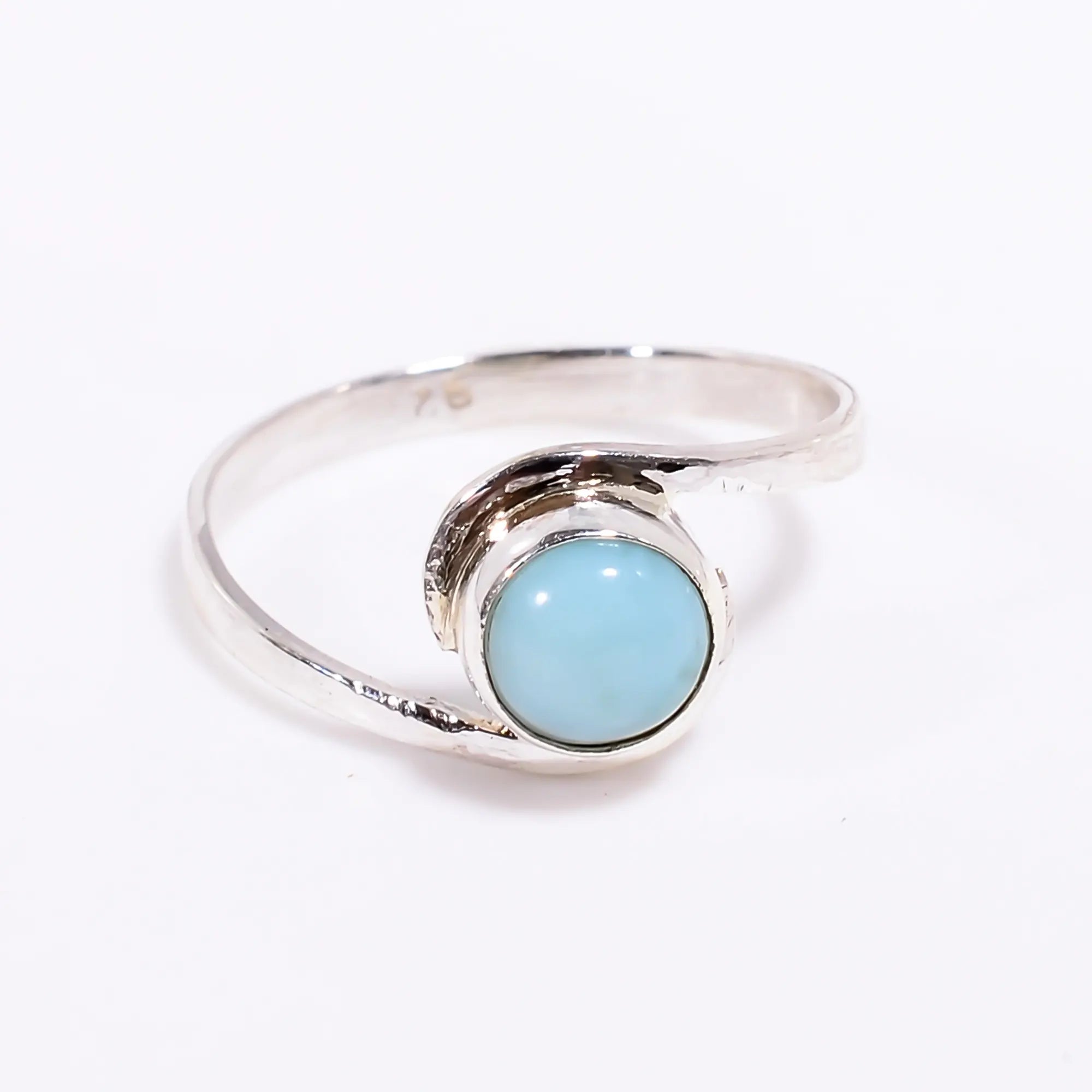 Classic Larimar Rings 925 Sterling Silver Solitaire Gemstone Ring for Women