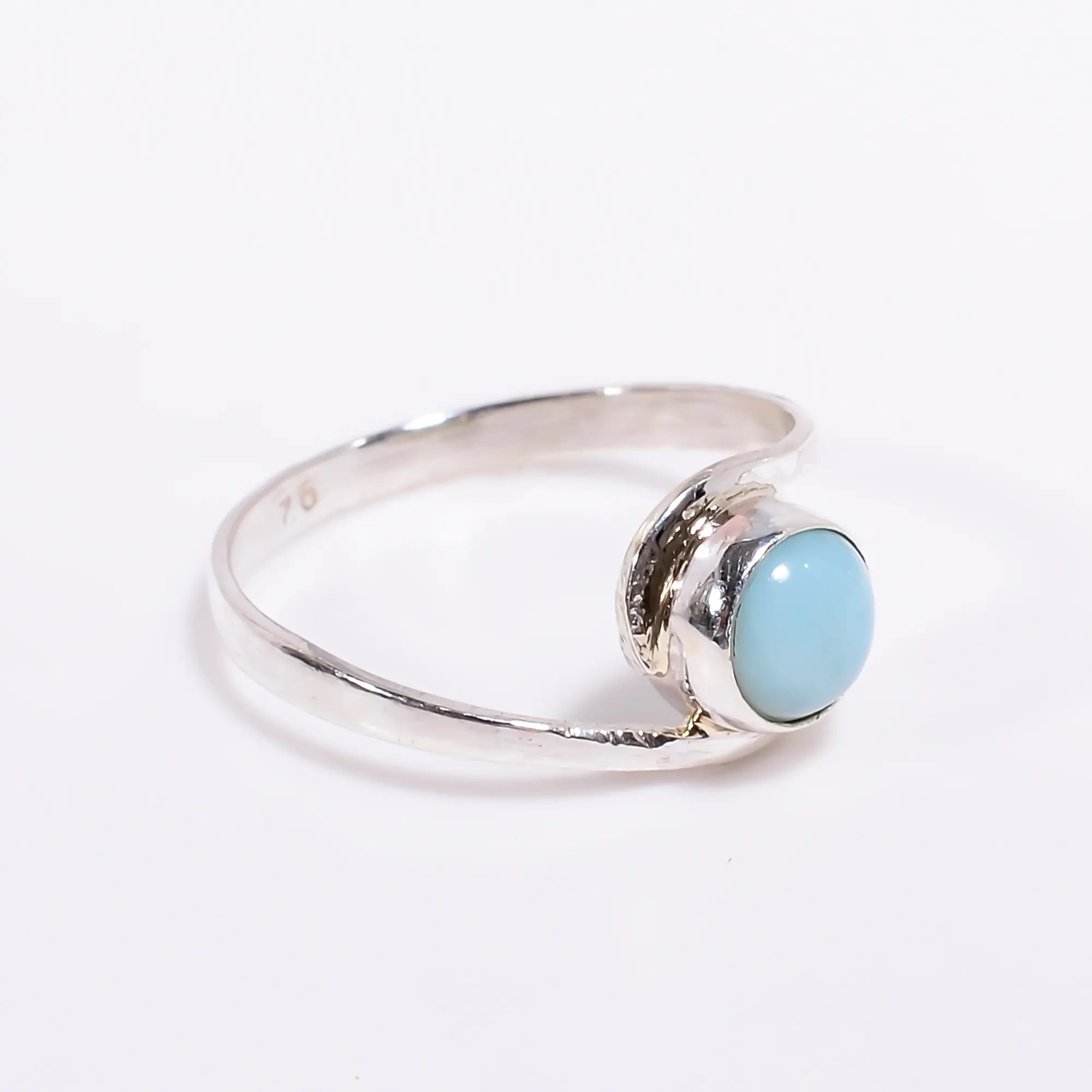 Classic Larimar Rings 925 Sterling Silver Solitaire Gemstone Ring for Women