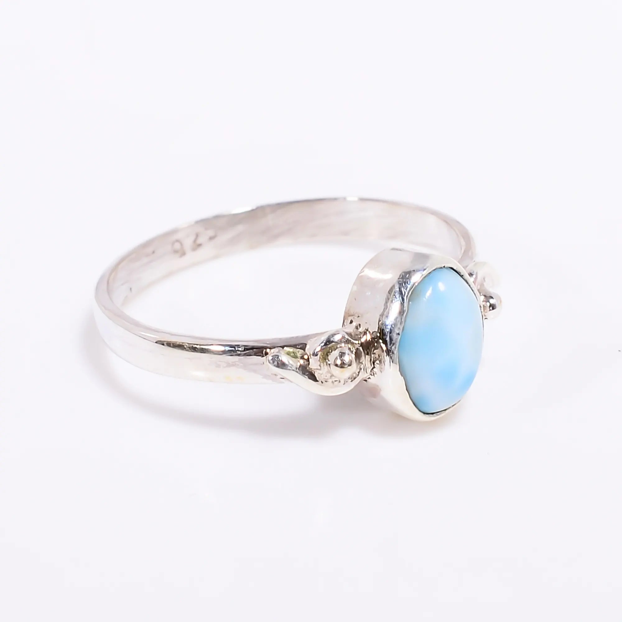 Bohemian Larimar Gemstone Ring for Wedding Gift - 925 Sterling Silver