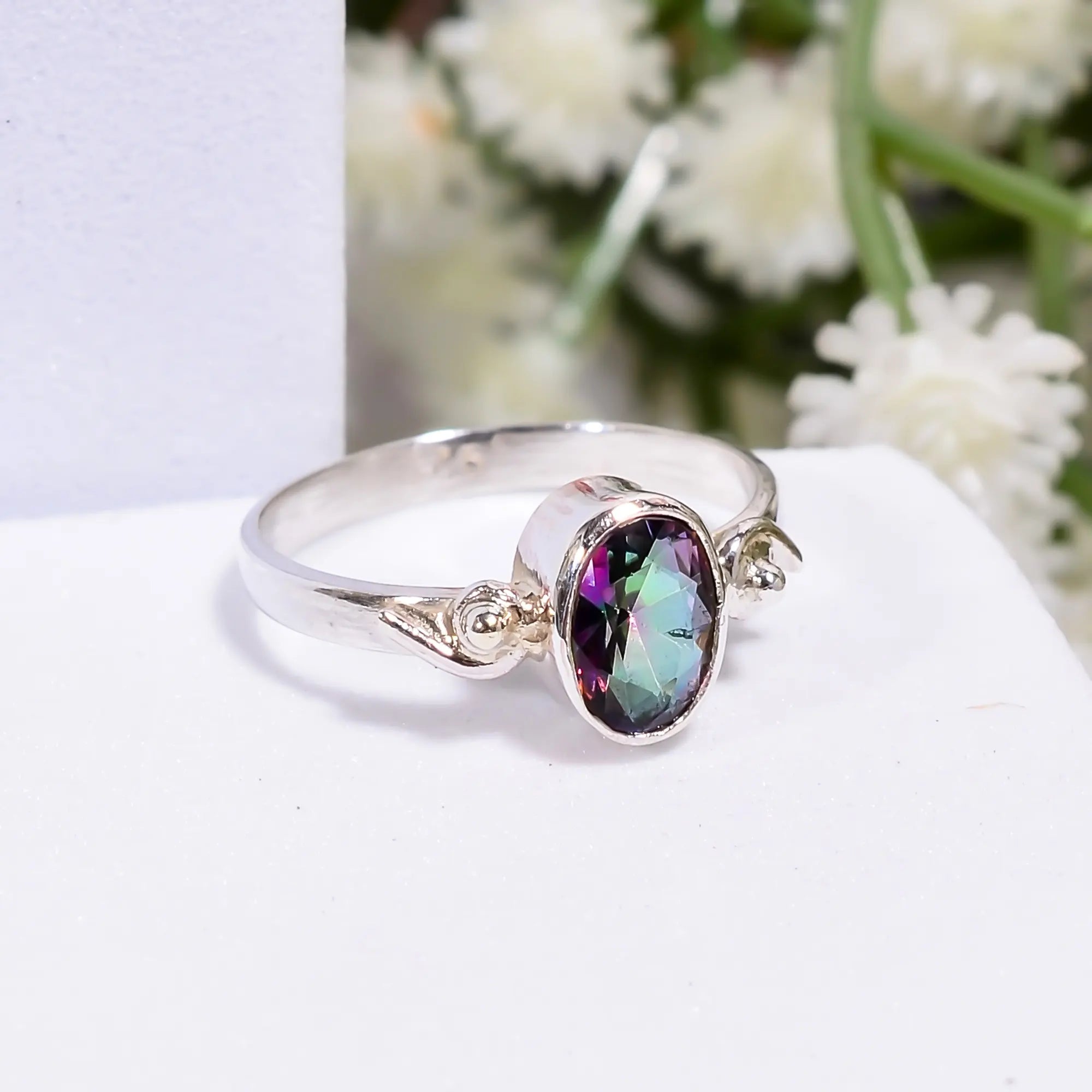 Mystic Quartz Ring Handmade Gemstone Engagement Ring in 925 Silver