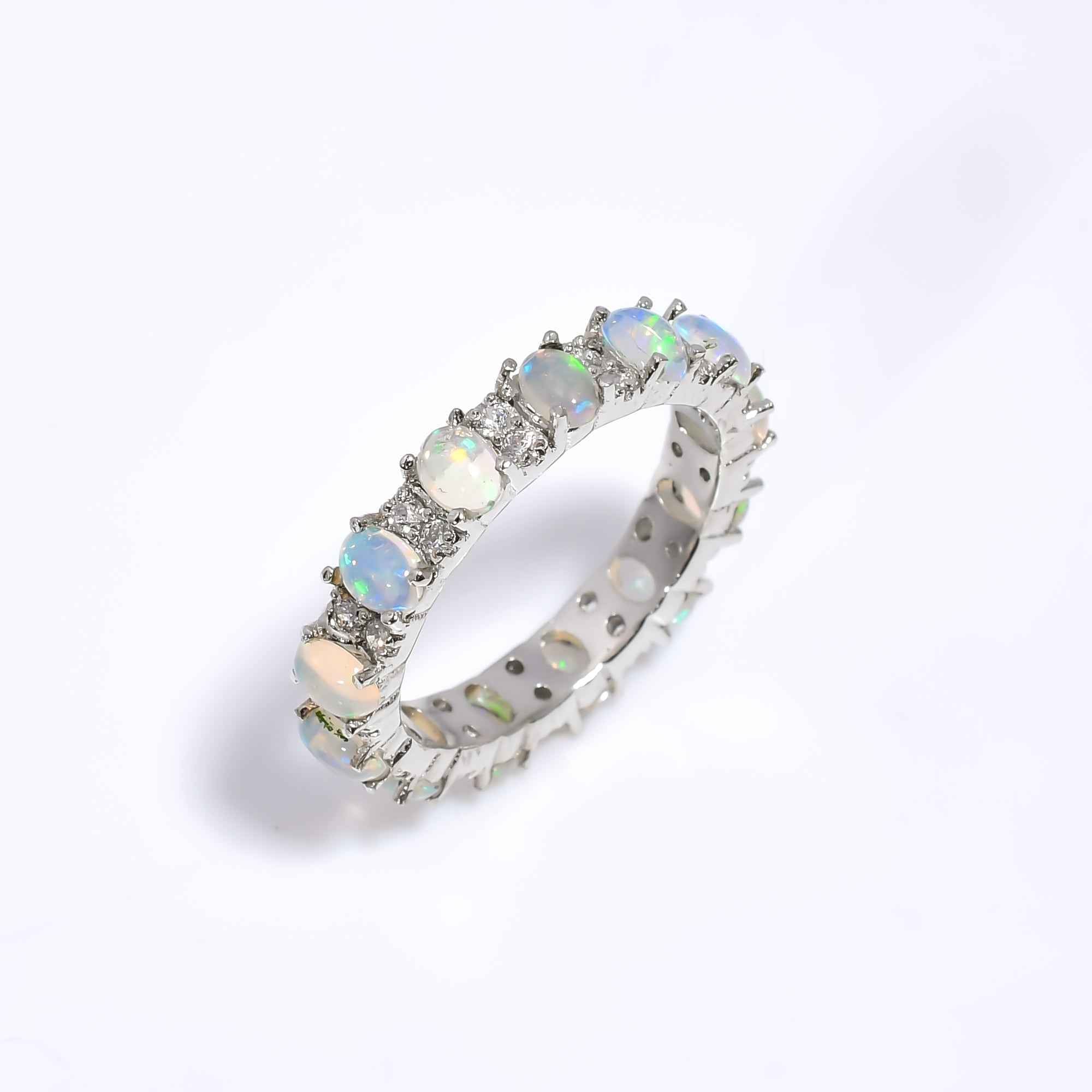 Ethiopian Opal Cluster Ring 3x4mm Oval 925 Sterling Silver Multi Stone Handmade Jewelry