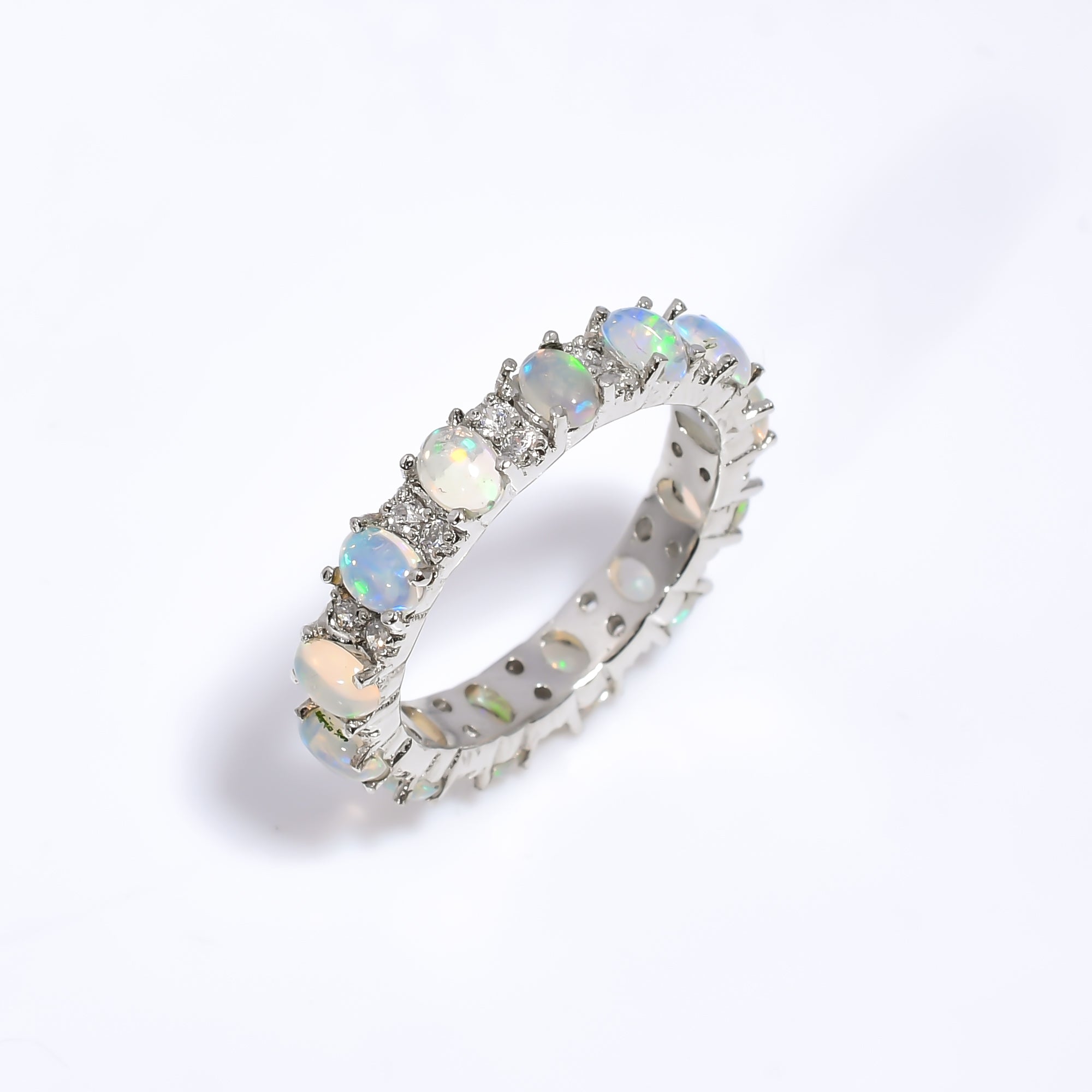 Ethiopian Opal Cluster Ring 3x4mm Oval 925 Sterling Silver Multi Stone Handmade Jewelry