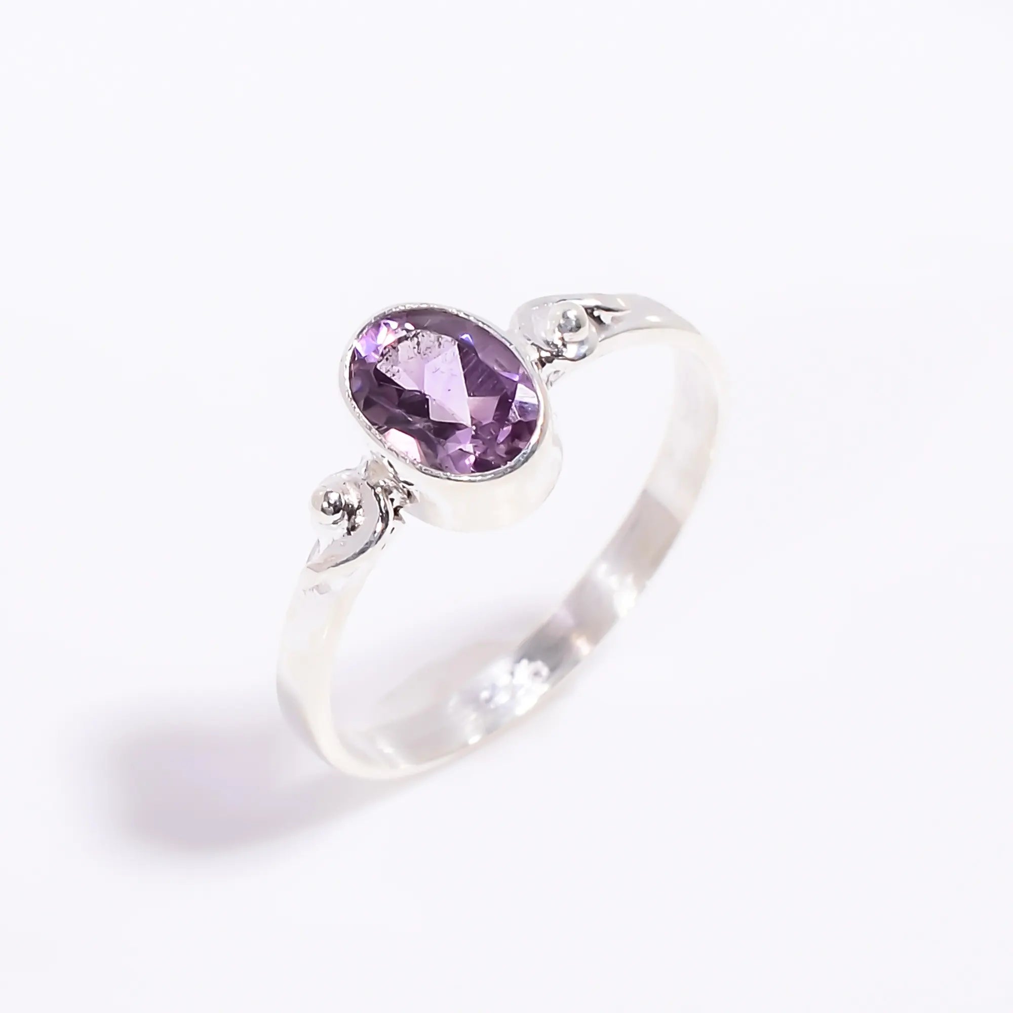 Natural Amethyst Gemstone Halo Ring – 925 Silver Setting