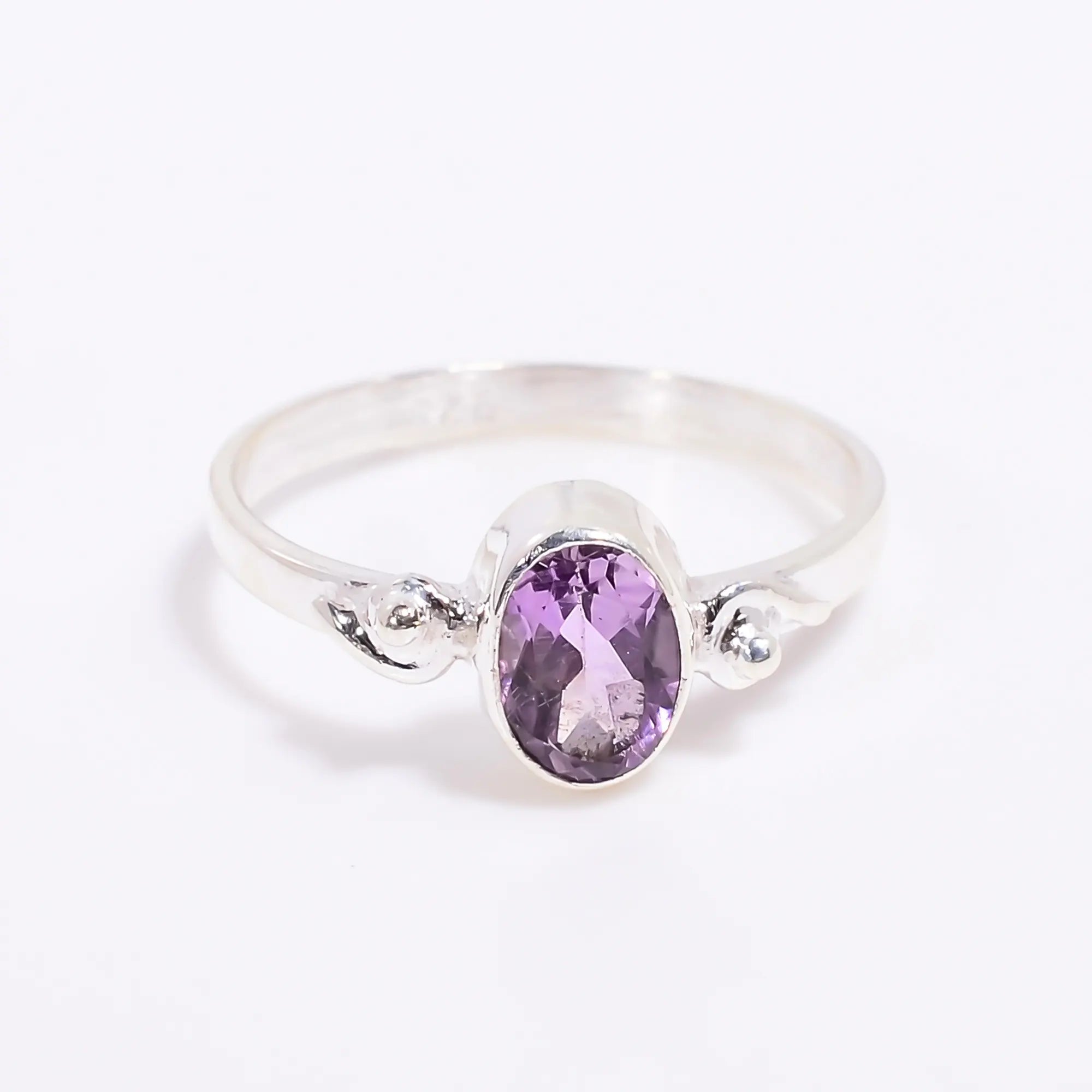 Natural Amethyst Gemstone Halo Ring – 925 Silver Setting