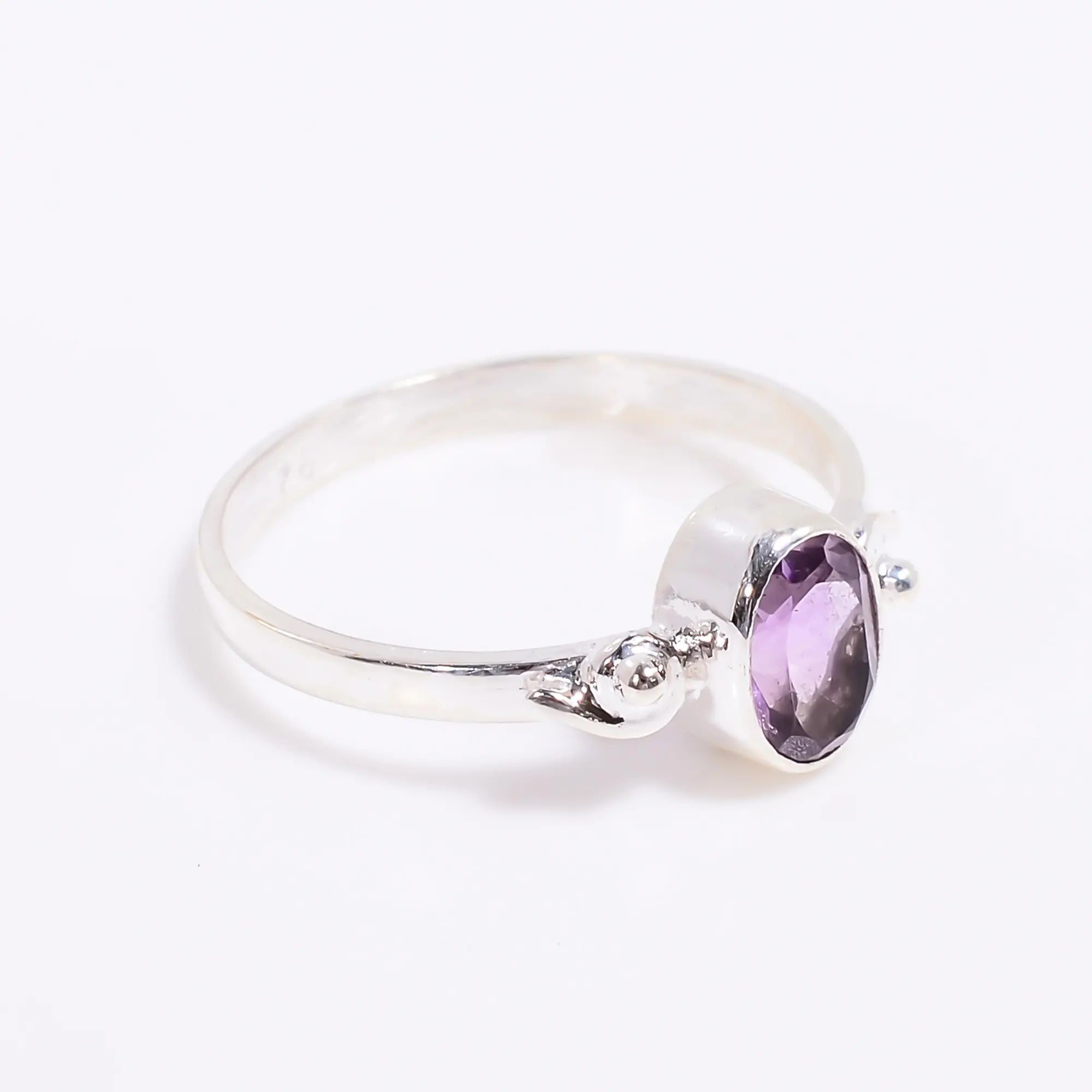 Natural Amethyst Gemstone Halo Ring – 925 Silver Setting