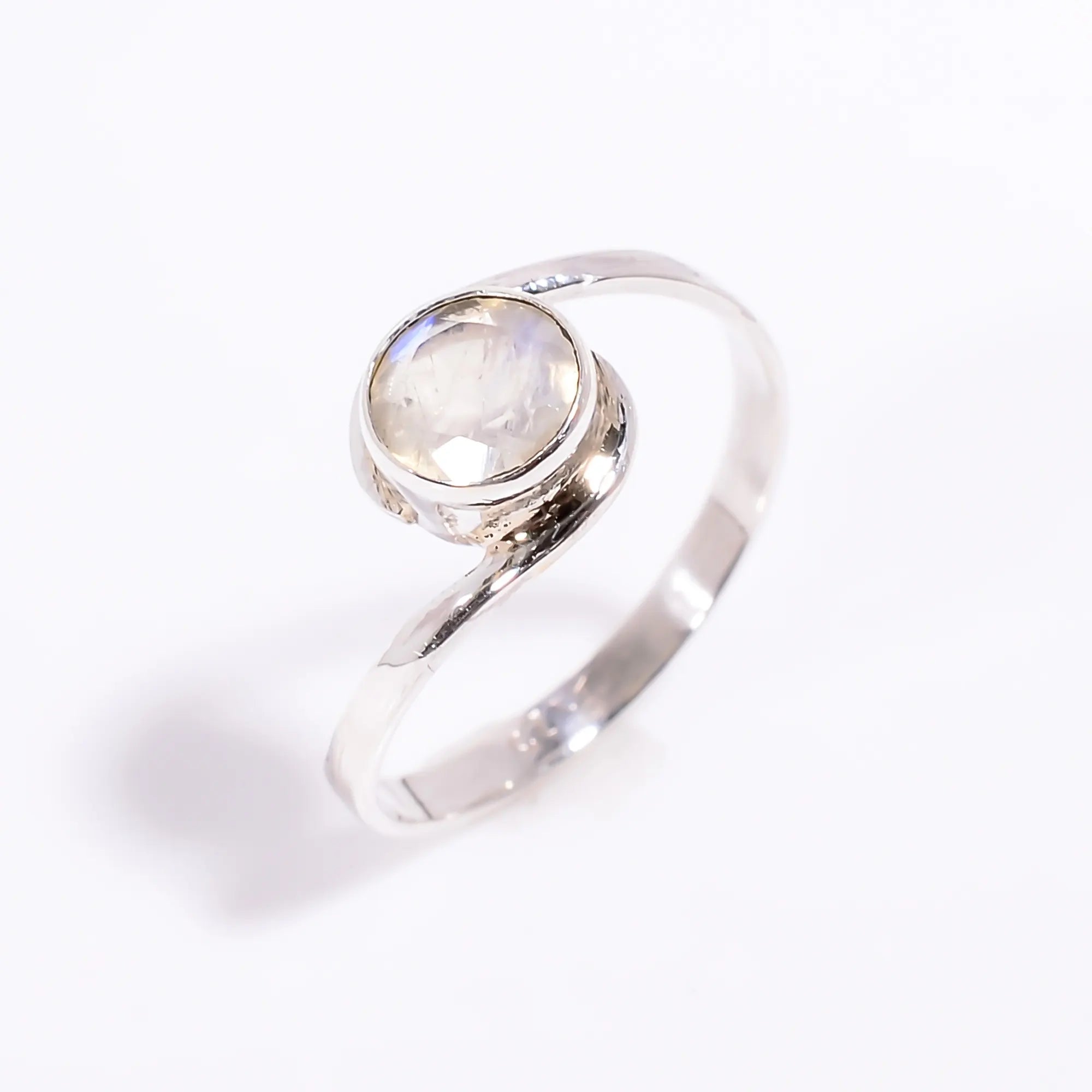 Rainbow Moonstone ring Handmade Birthstone Ring – Dainty Everyday Band - 6mm Round