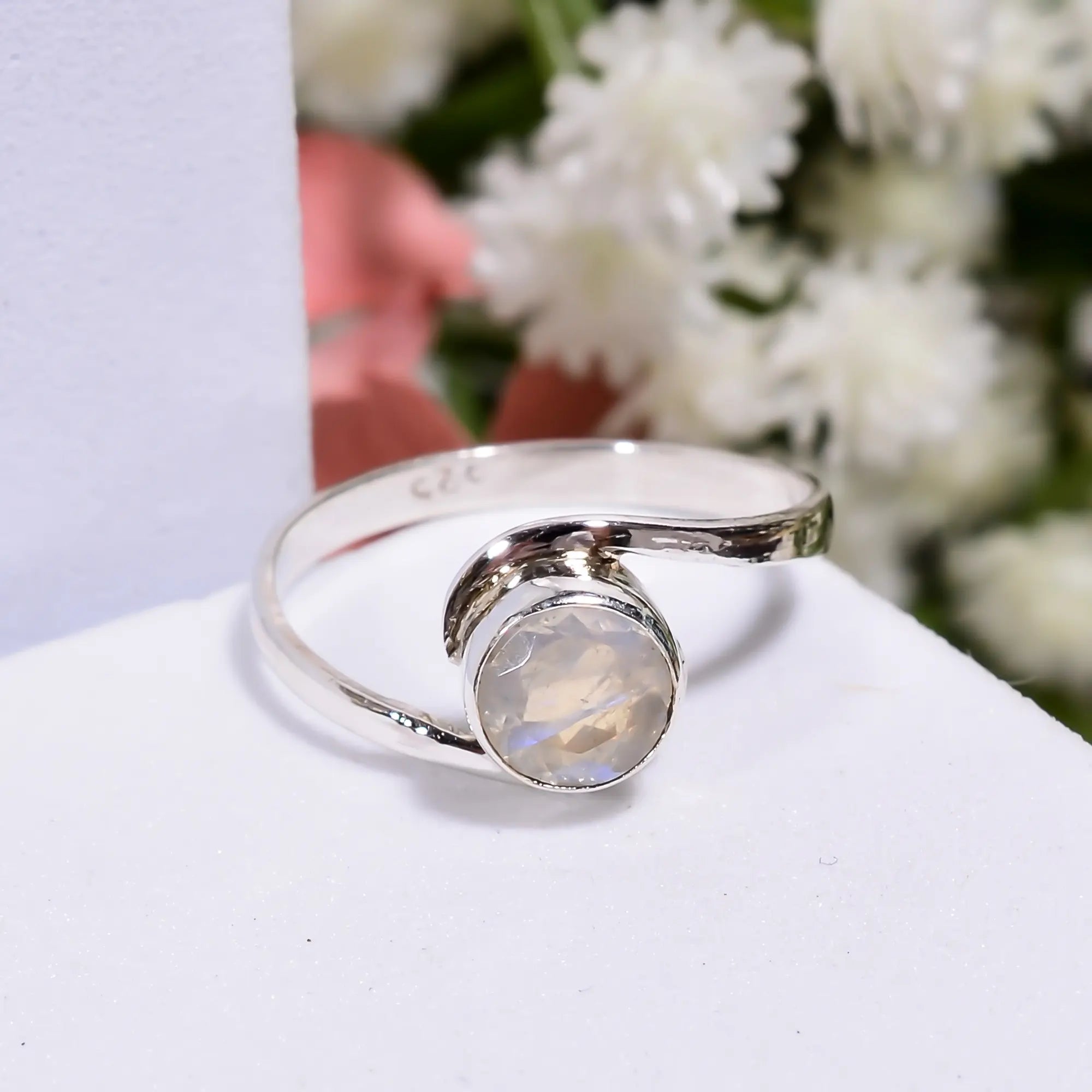 Rainbow Moonstone ring Handmade Birthstone Ring – Dainty Everyday Band - 6mm Round