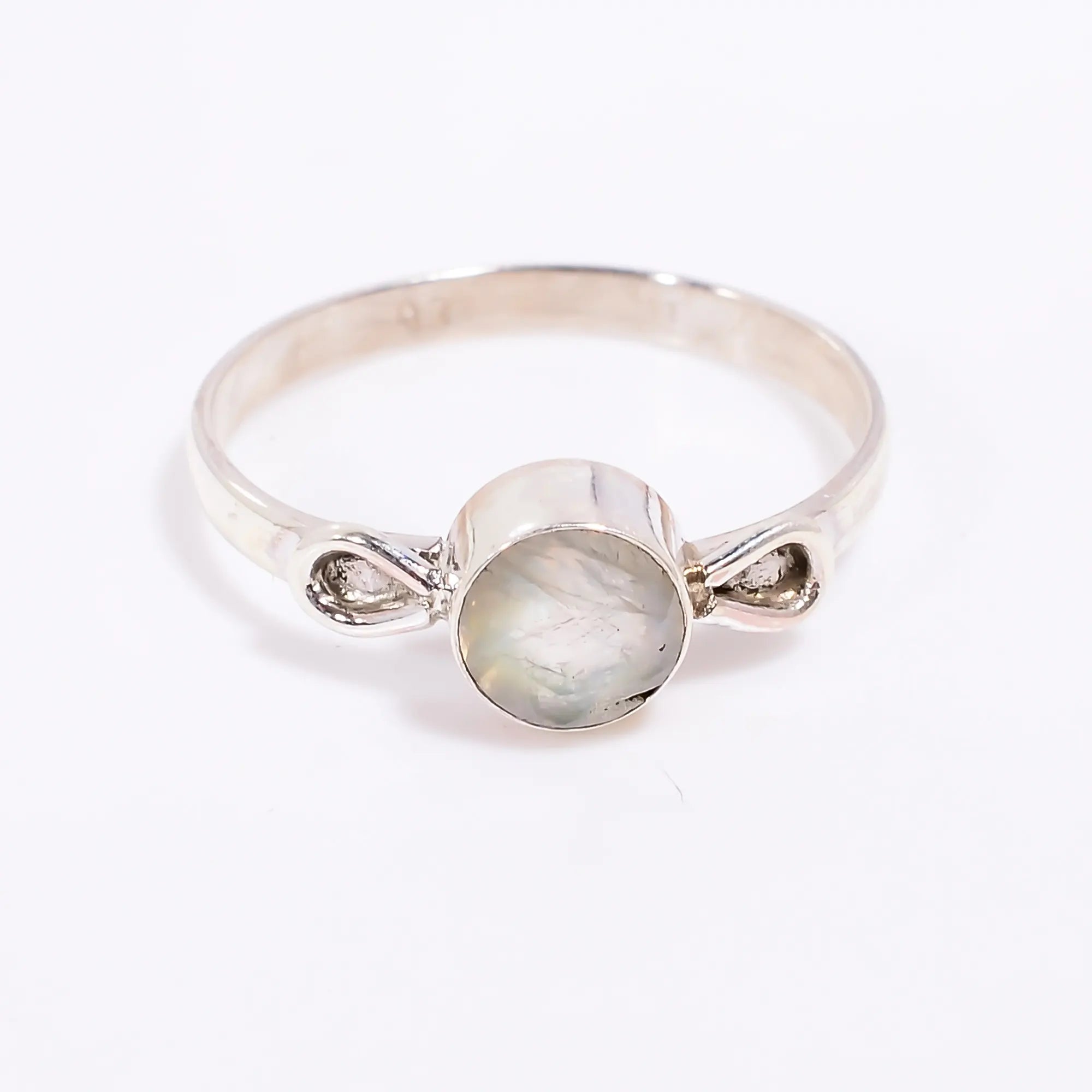 White Moonstone 6mm Round Gemstone Ring Handmade 925 Sterling Silver Ring