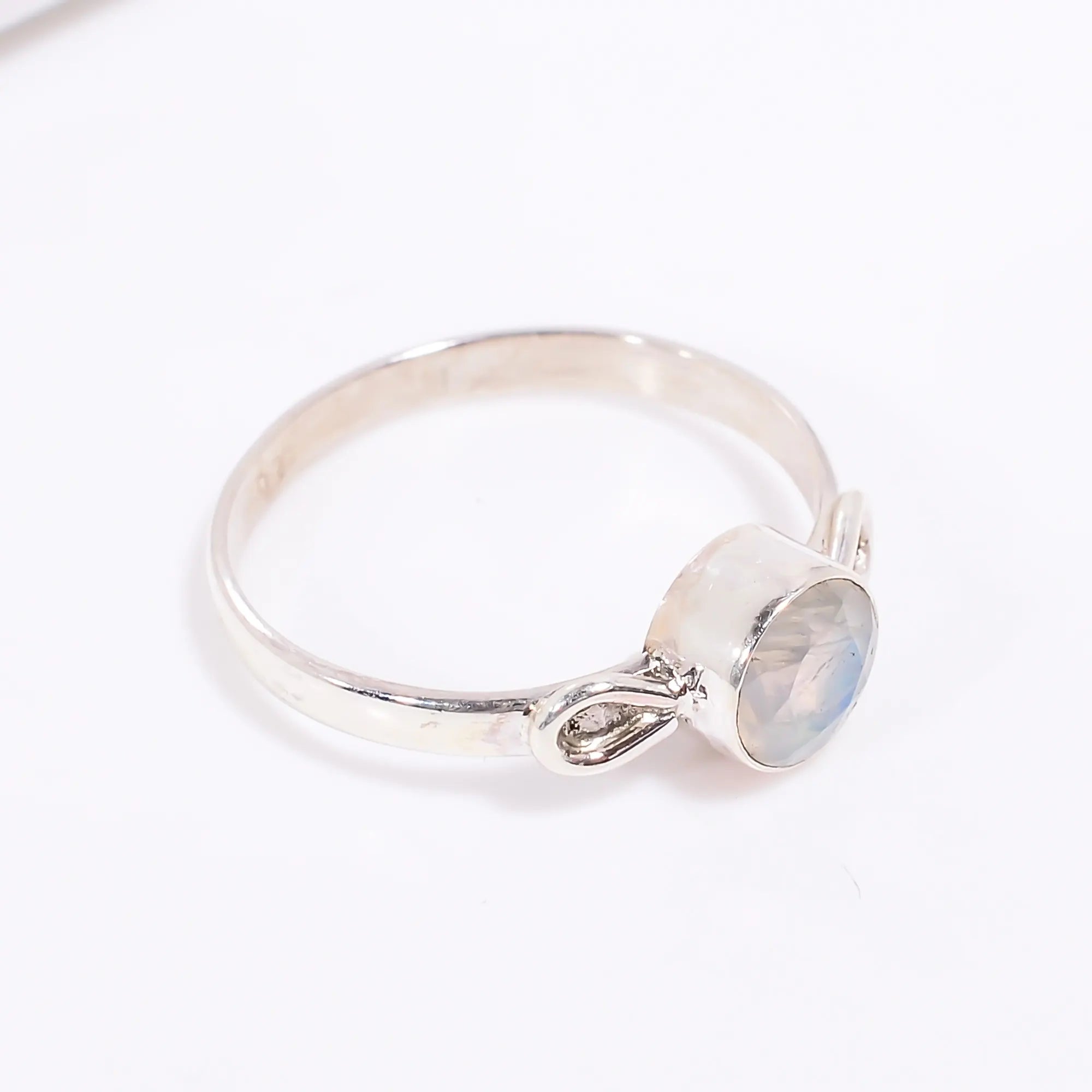 White Moonstone 6mm Round Gemstone Ring Handmade 925 Sterling Silver Ring