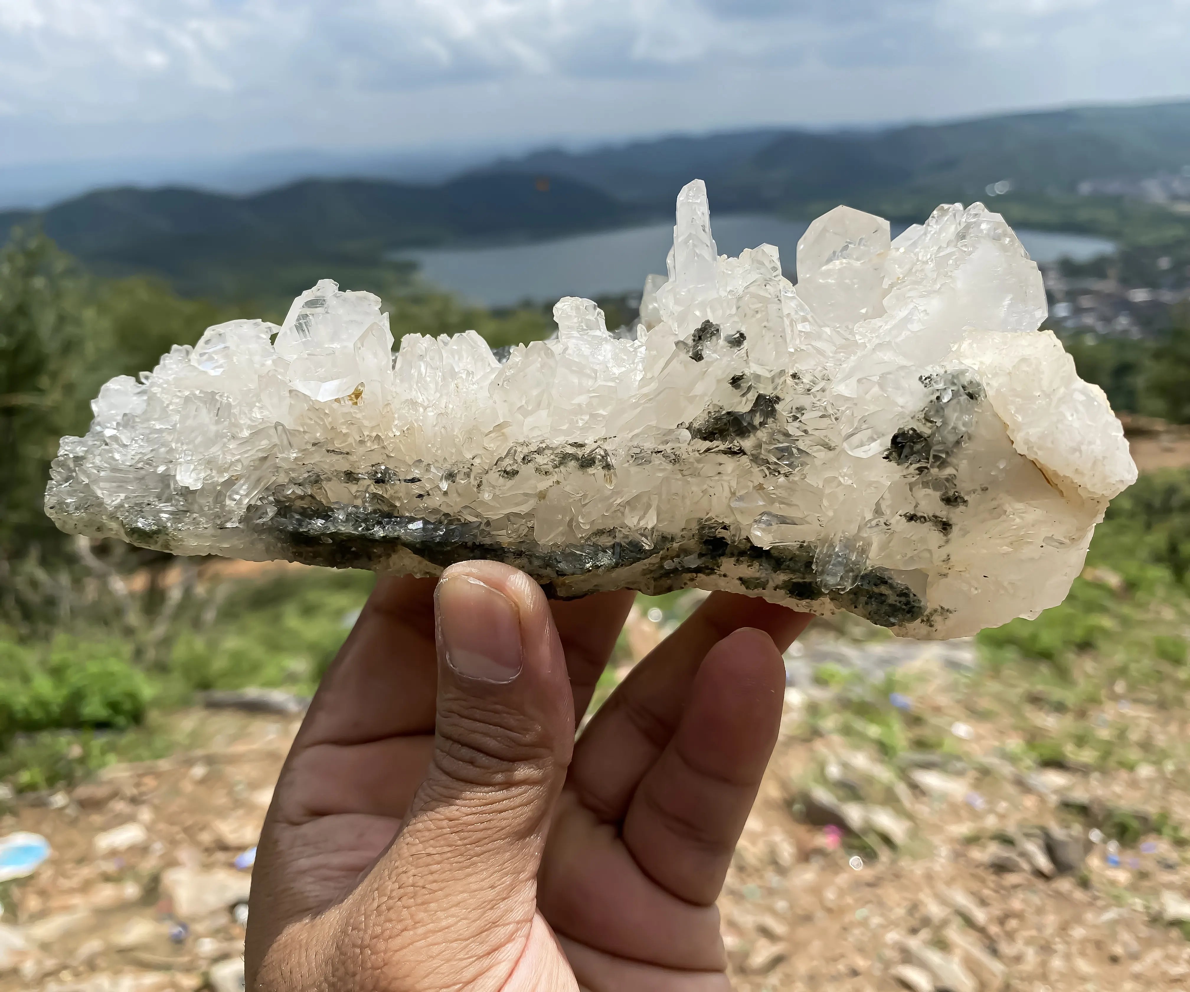 Natural Himalayan Green Chlorite Quartz Cluster – 635gm  Raw Healing Crystal