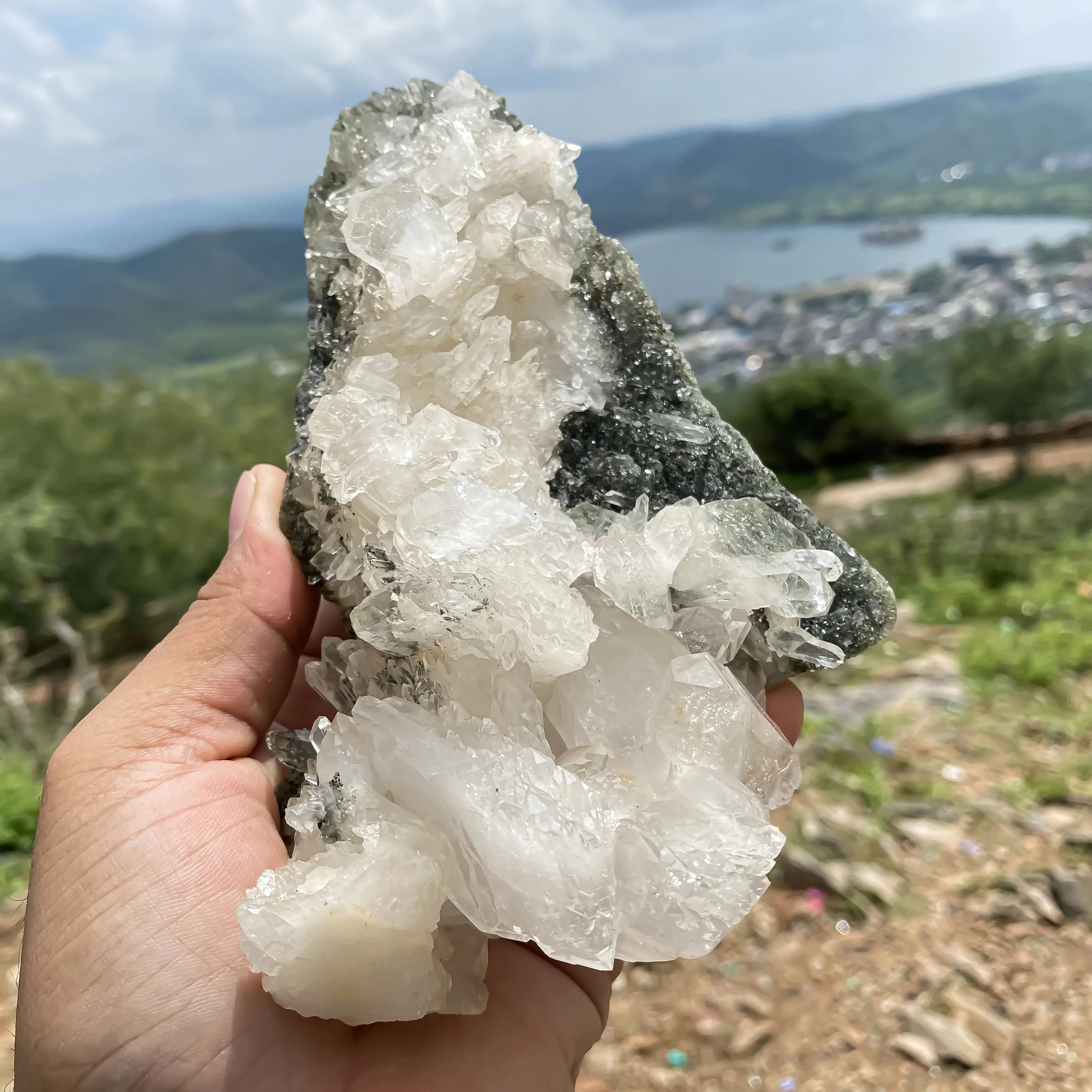Natural Himalayan Green Chlorite Quartz Cluster – 635gm  Raw Healing Crystal