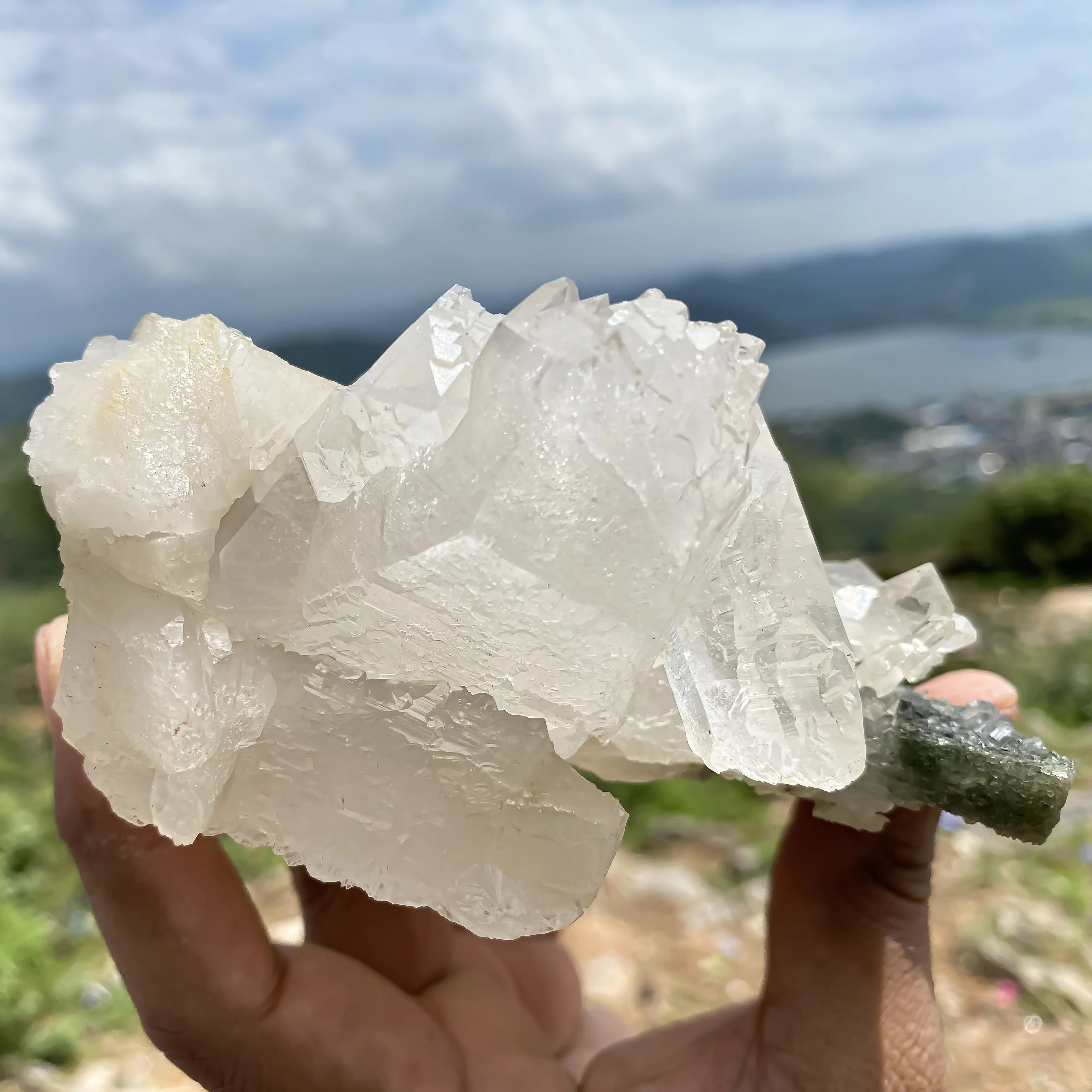 Natural Himalayan Green Chlorite Quartz Cluster – 635gm  Raw Healing Crystal