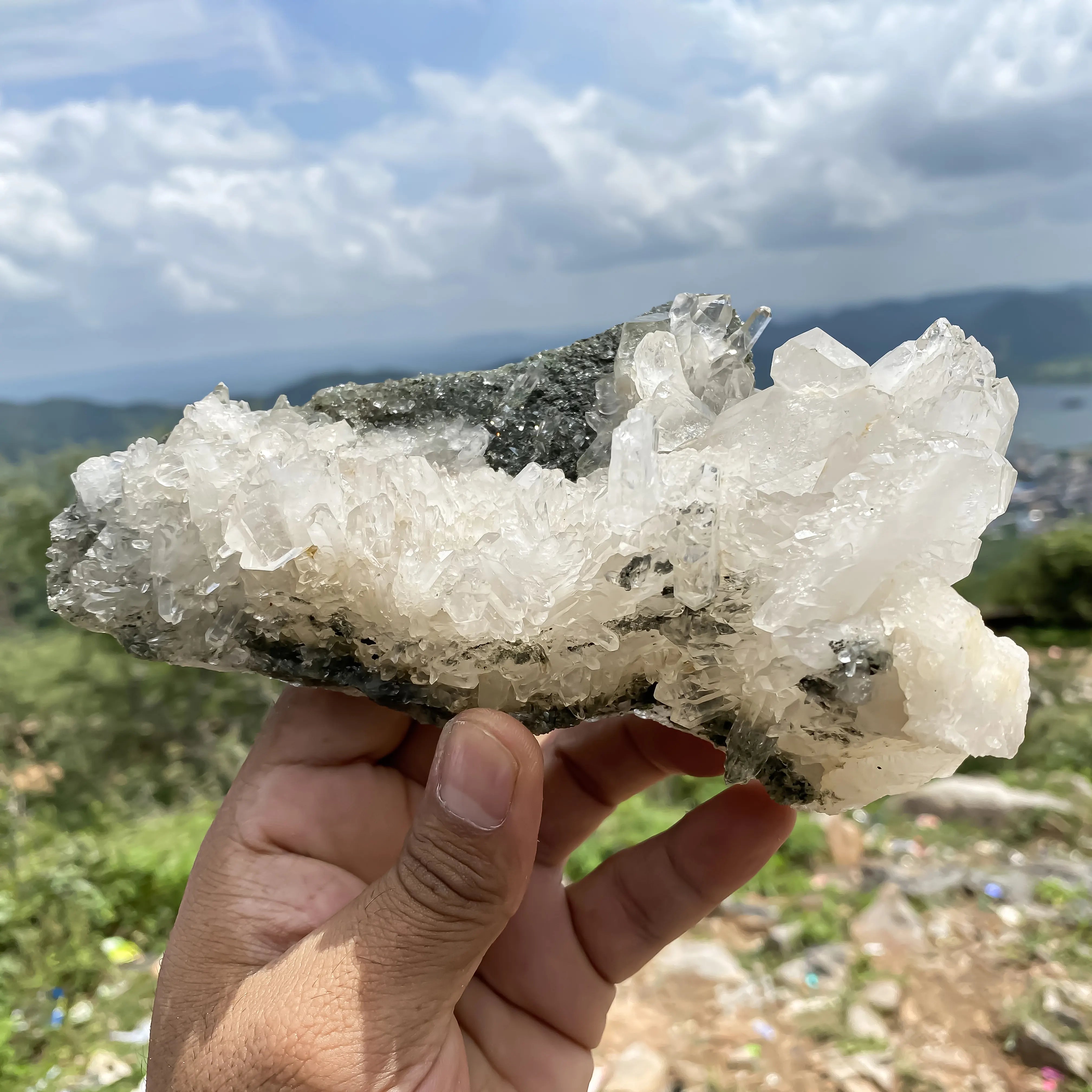 Natural Himalayan Green Chlorite Quartz Cluster – 635gm  Raw Healing Crystal