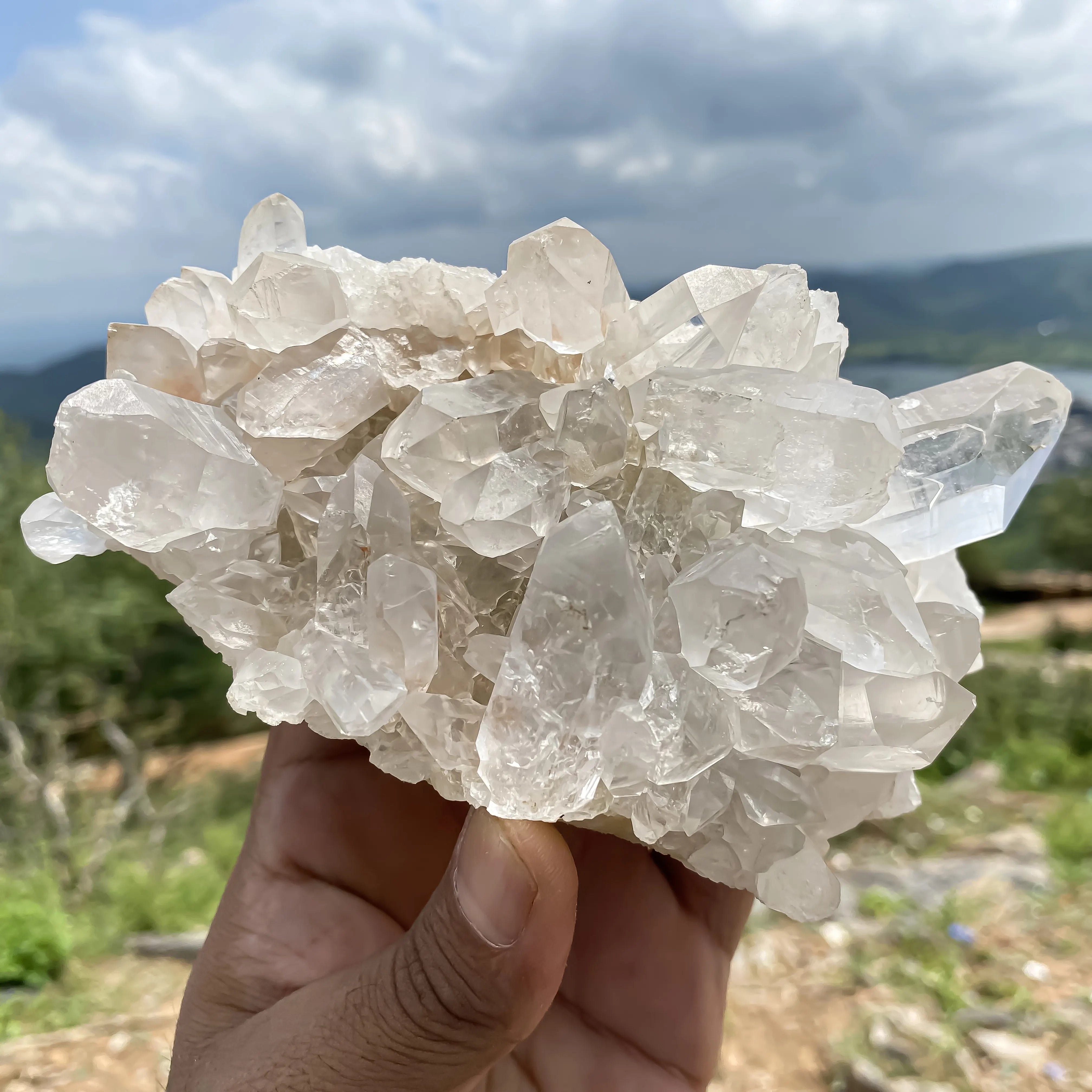 White Natural Samadhi Quartz Himalayan Mineral Cluster Raw Energy Stone Display
